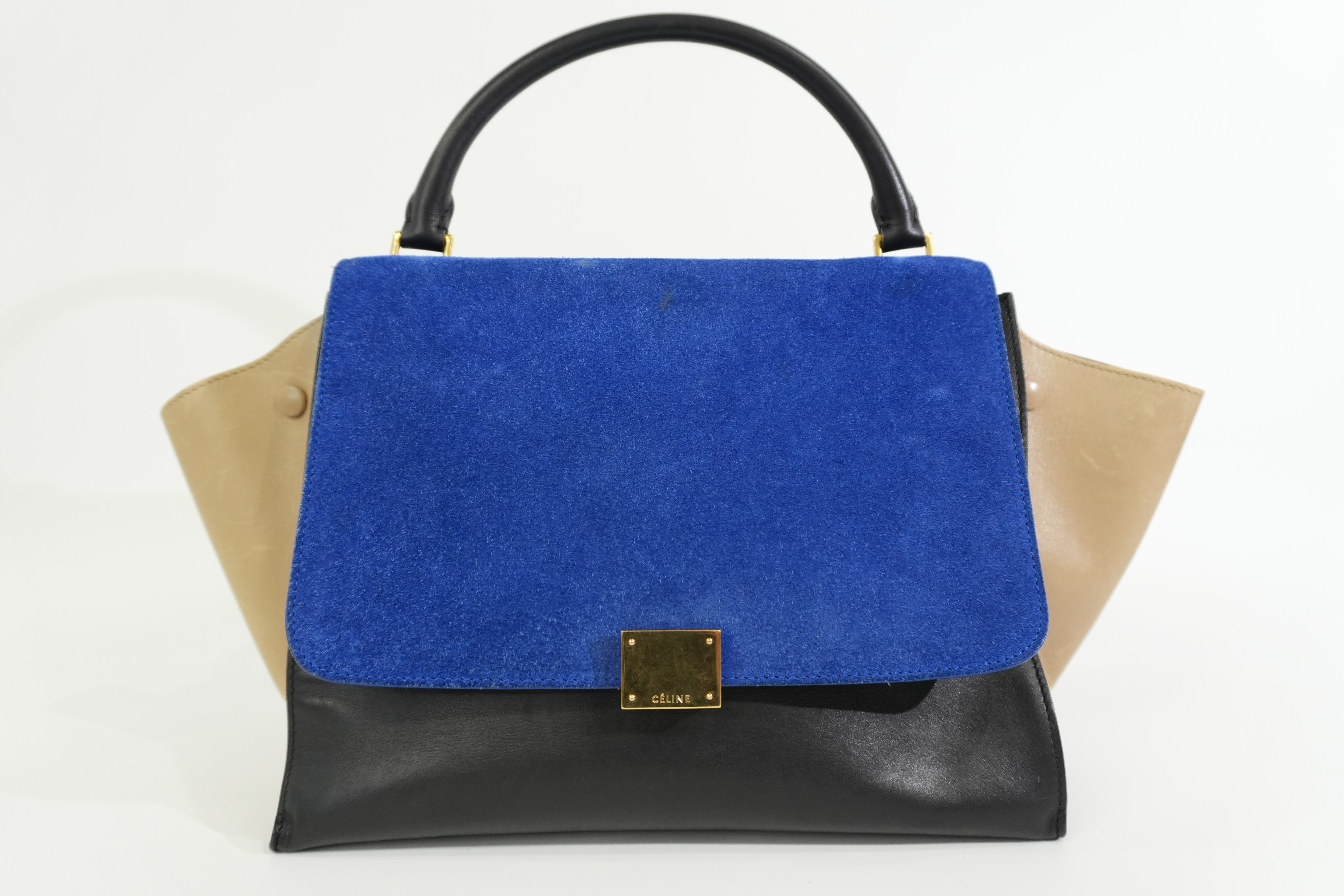Pre-owned Celine Trapeze Two Way Shoulder Bag Tricolor Blue