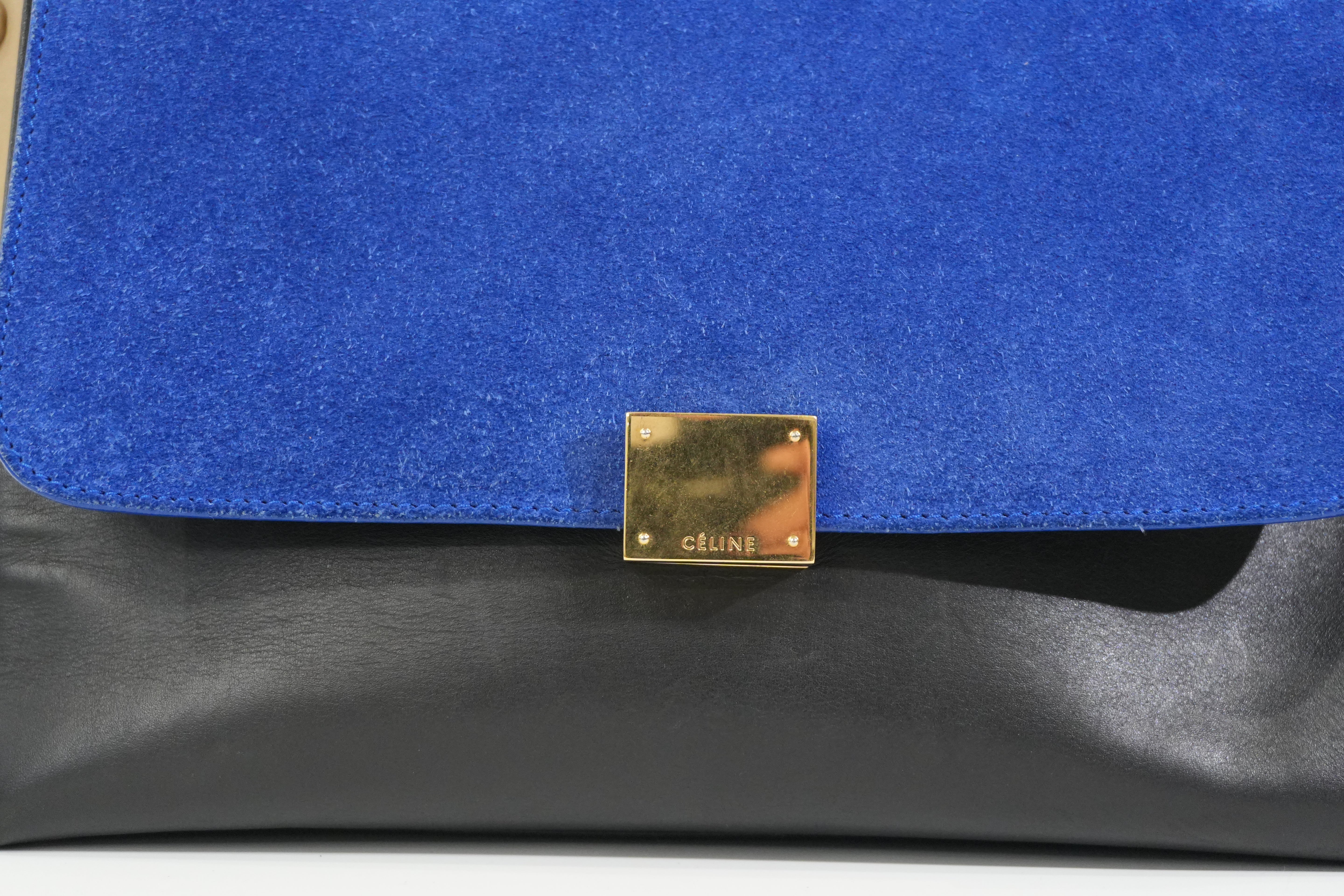 Pre-owned Celine Trapeze Two Way Shoulder Bag Tricolor Blue