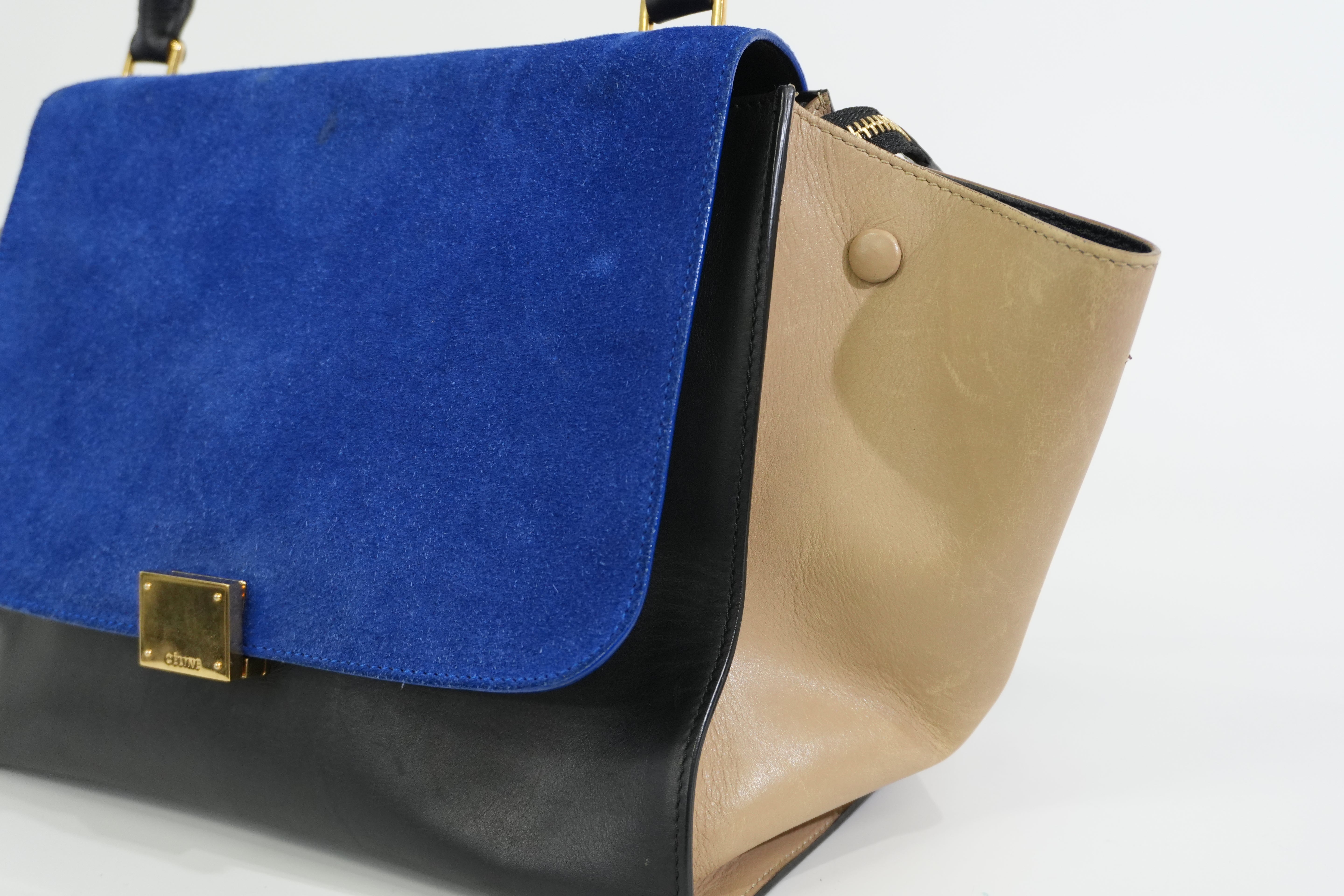 Pre-owned Celine Trapeze Two Way Shoulder Bag Tricolor Blue