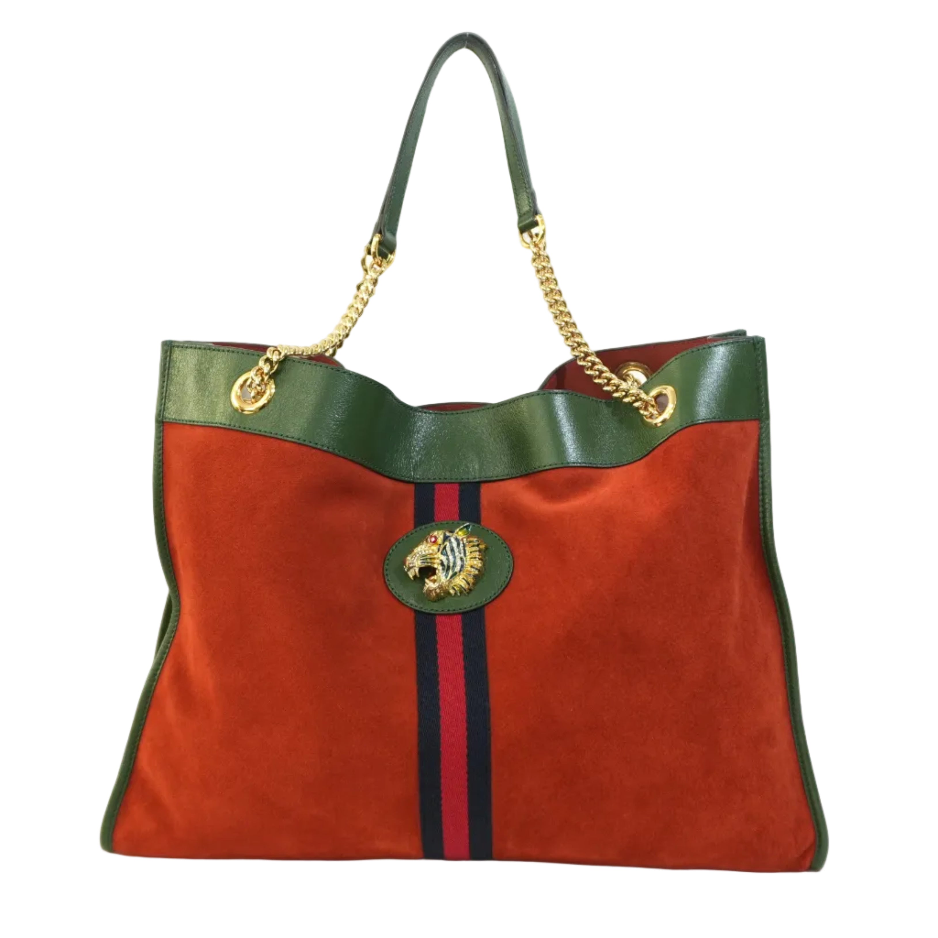 Pre-owned Gucci Suede Leather Rajah Chain Tote Bag Orange