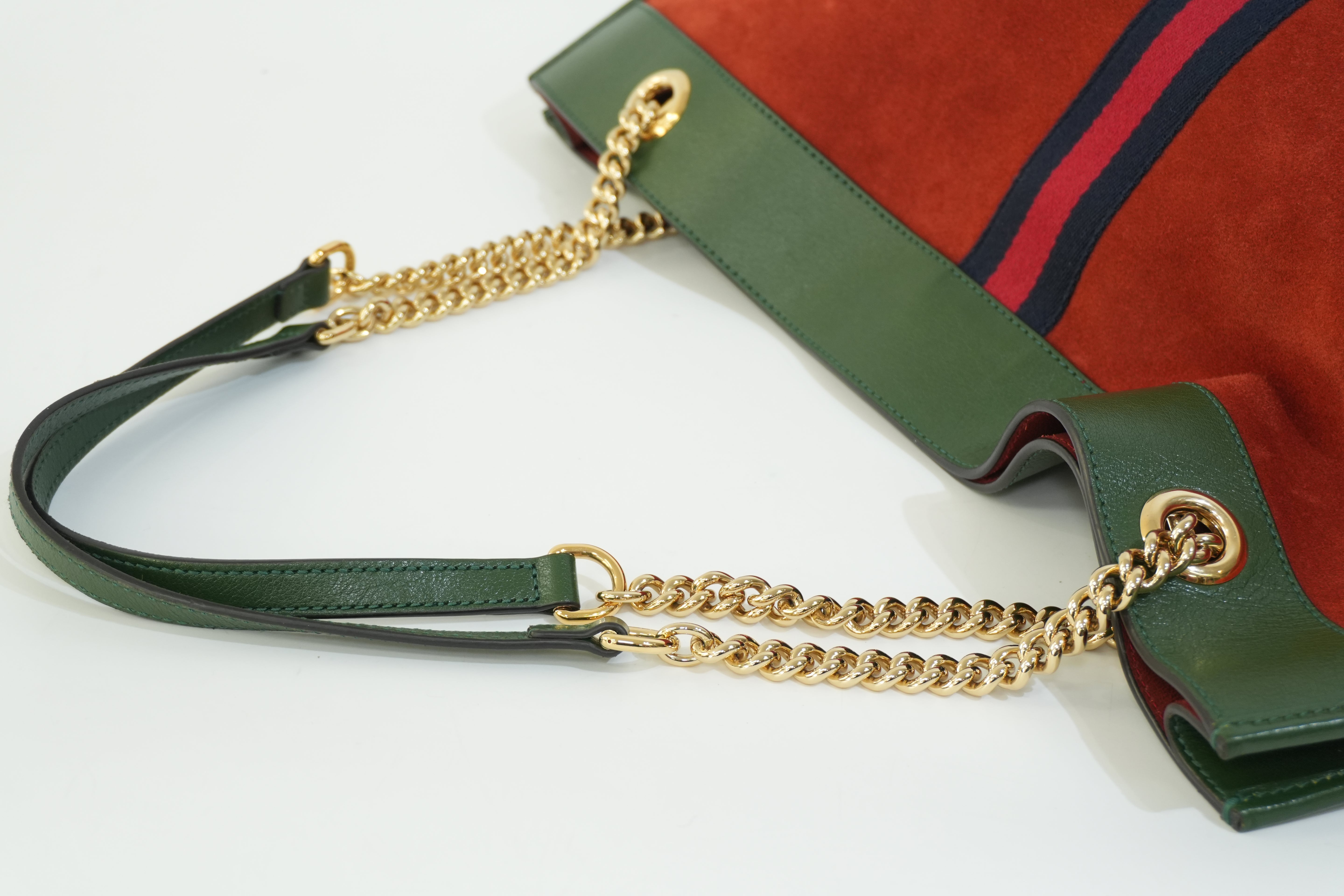 Pre-owned Gucci Suede Leather Rajah Chain Tote Bag Orange