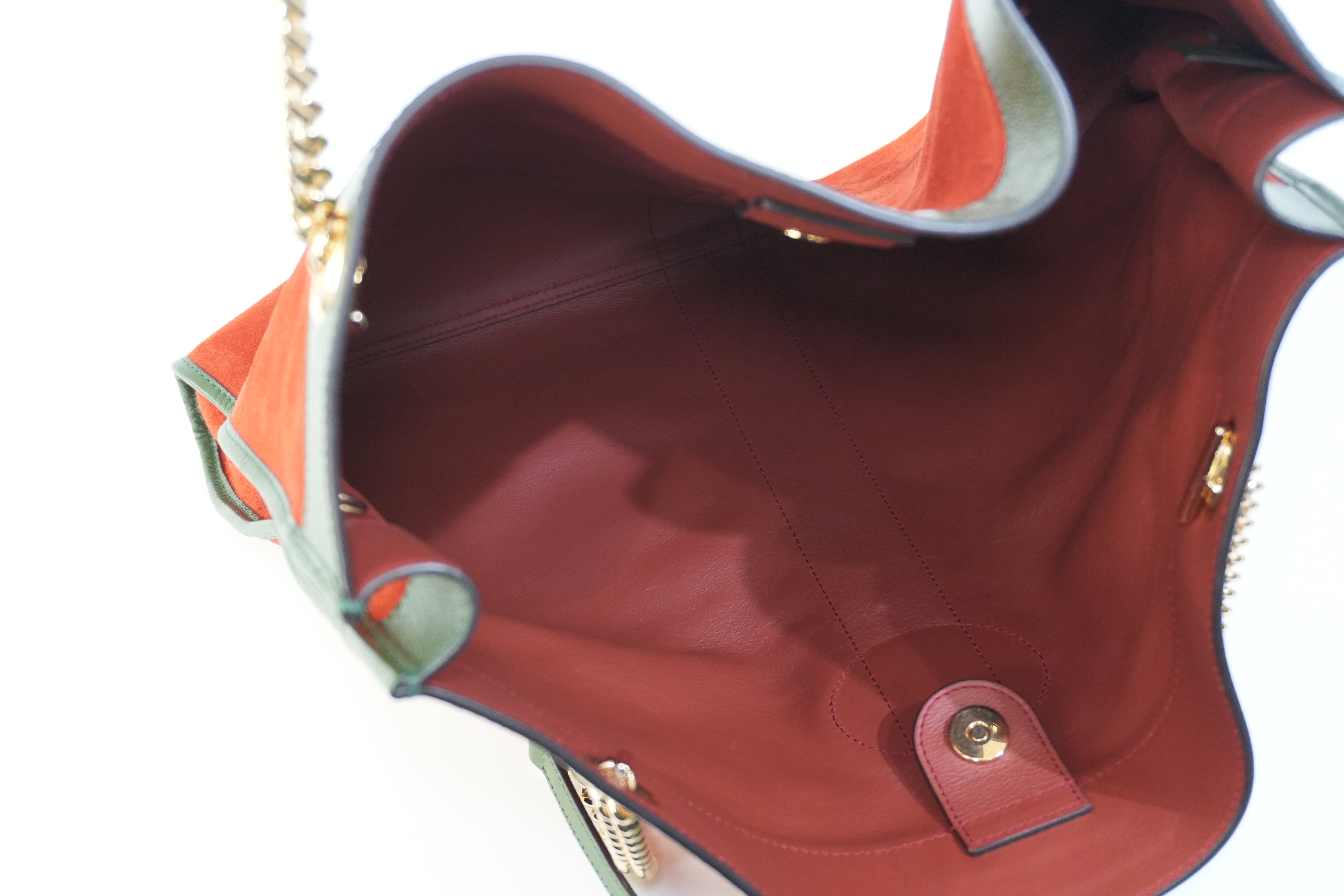 Pre-owned Gucci Suede Leather Rajah Chain Tote Bag Orange