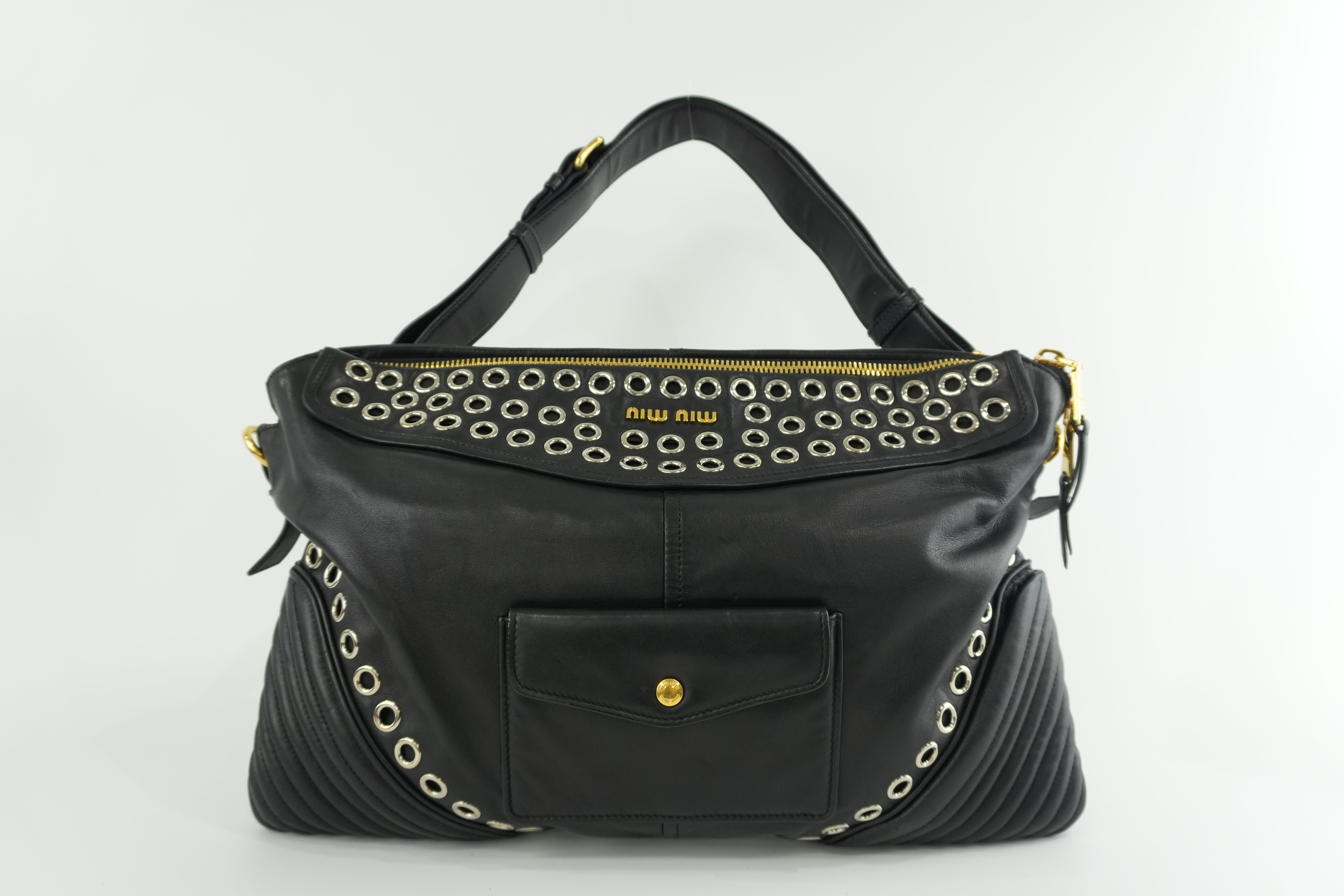 Miumiu Shoulder Bag Leather Black Used