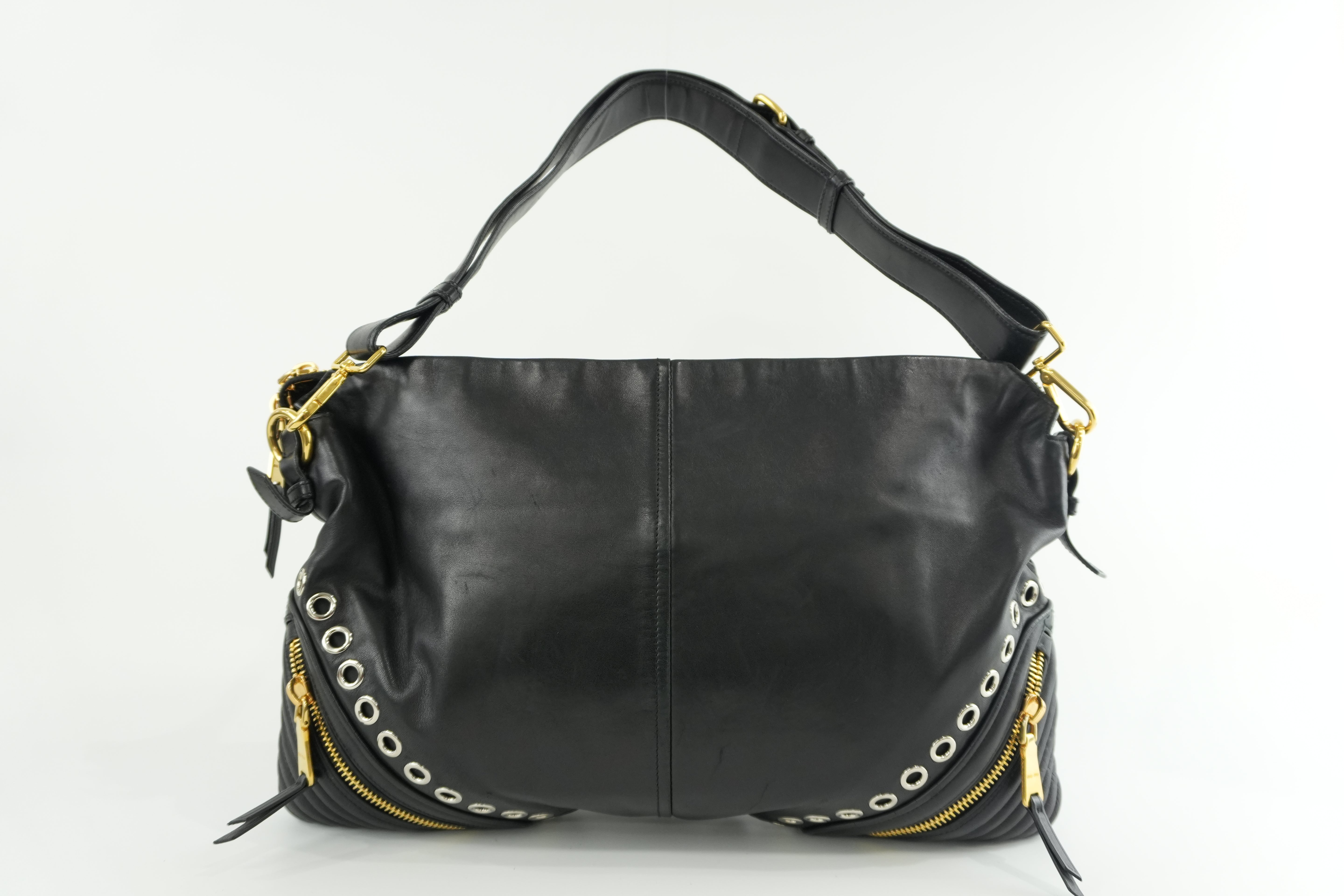 Miumiu Shoulder Bag Leather Black Used