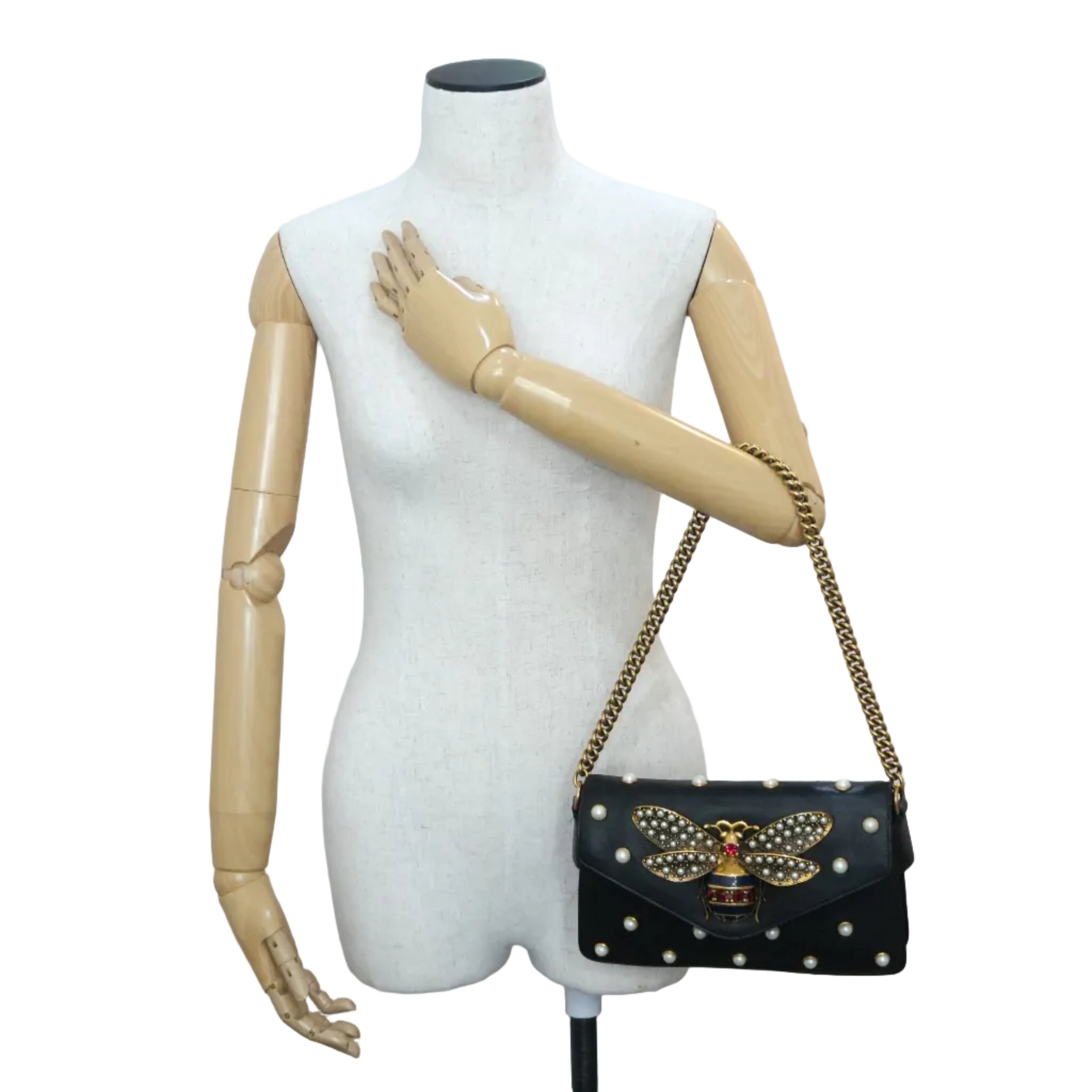 Pre-owned Gucci Leather Big Butterfly Crossbody Bag Black