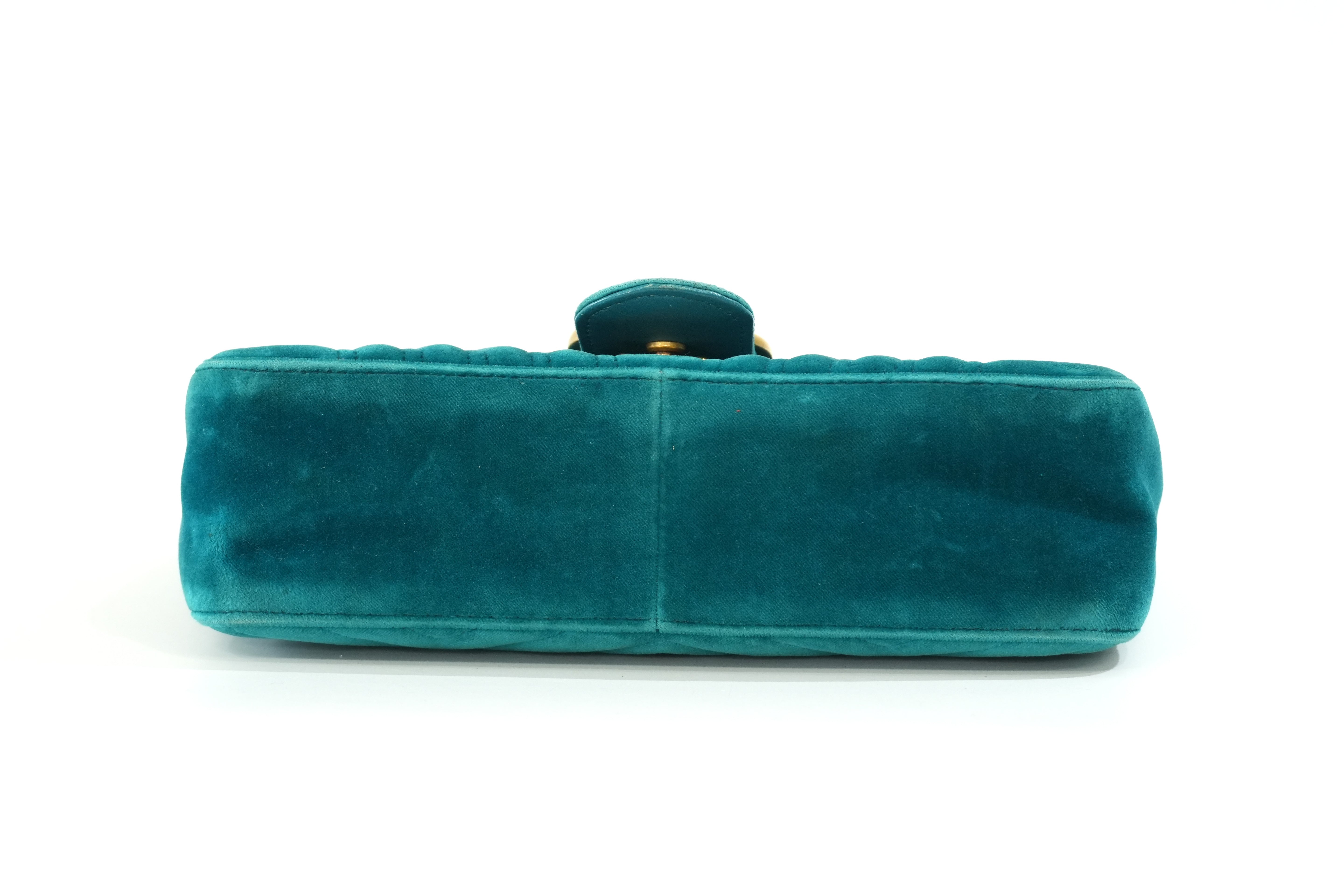 Pre-owned Gucci Velvet Suede Leather Marmont Chain Shoulder Bag Blue Green