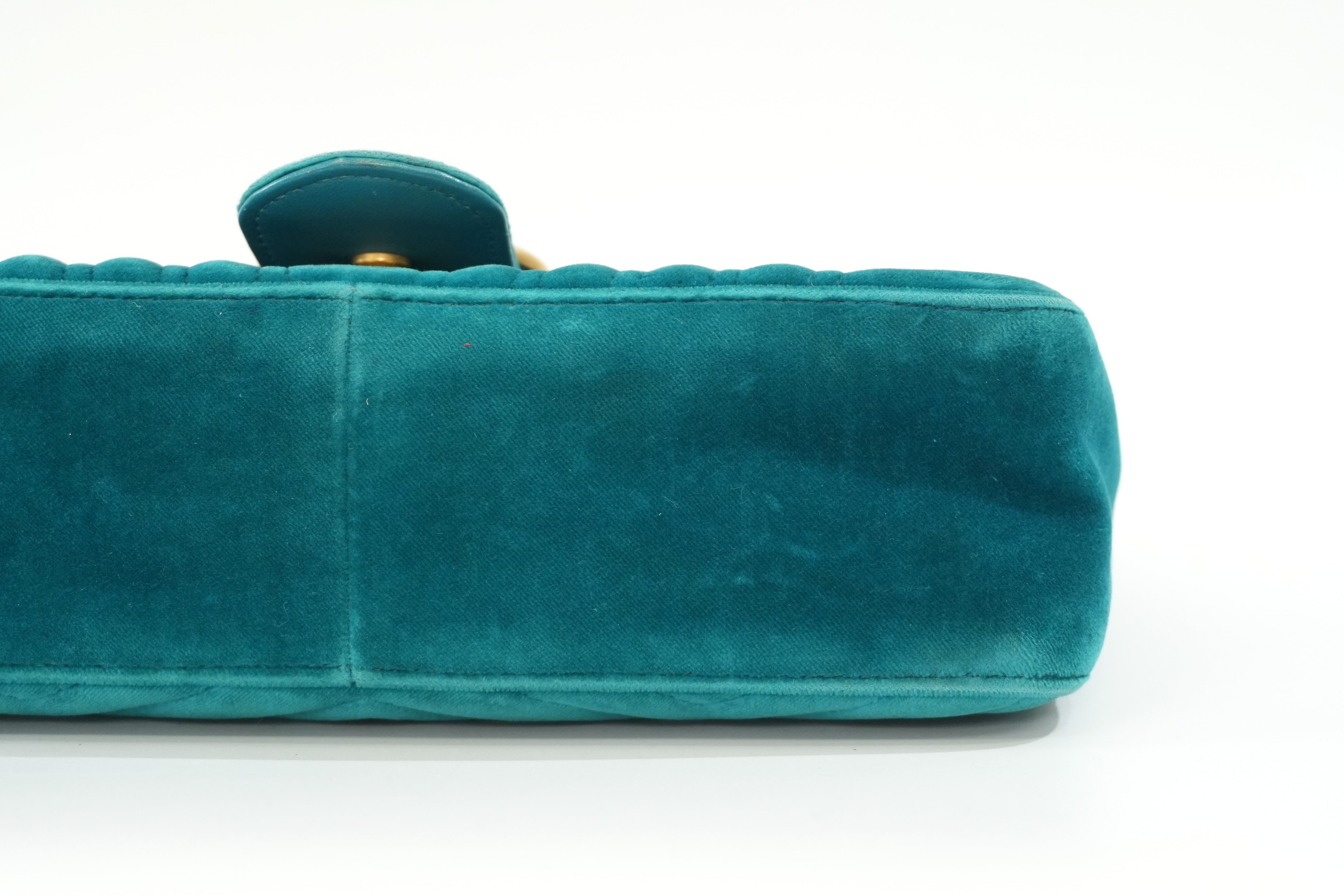 Pre-owned Gucci Velvet Suede Leather Marmont Chain Shoulder Bag Blue Green