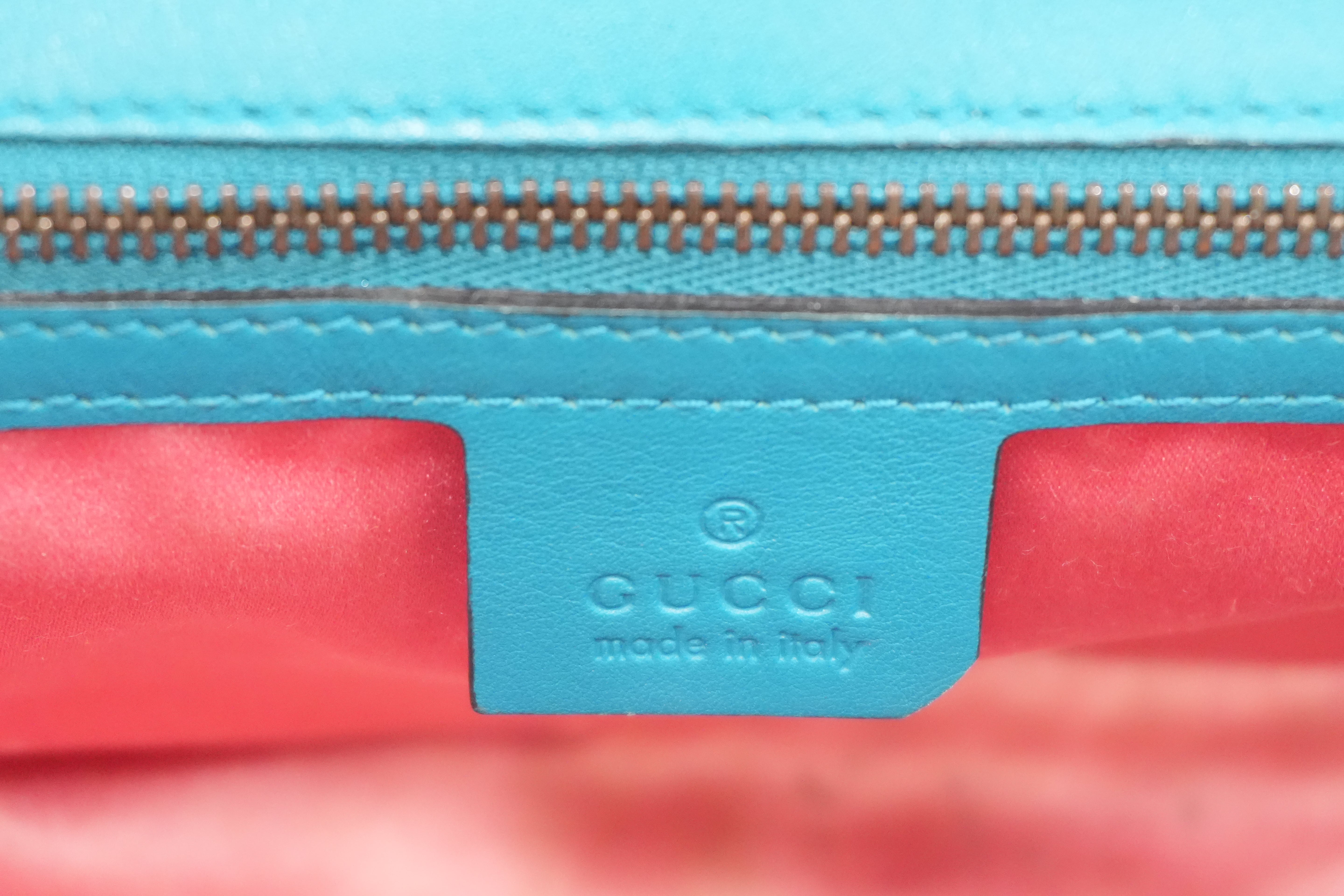 Pre-owned Gucci Velvet Suede Leather Marmont Chain Shoulder Bag Blue Green