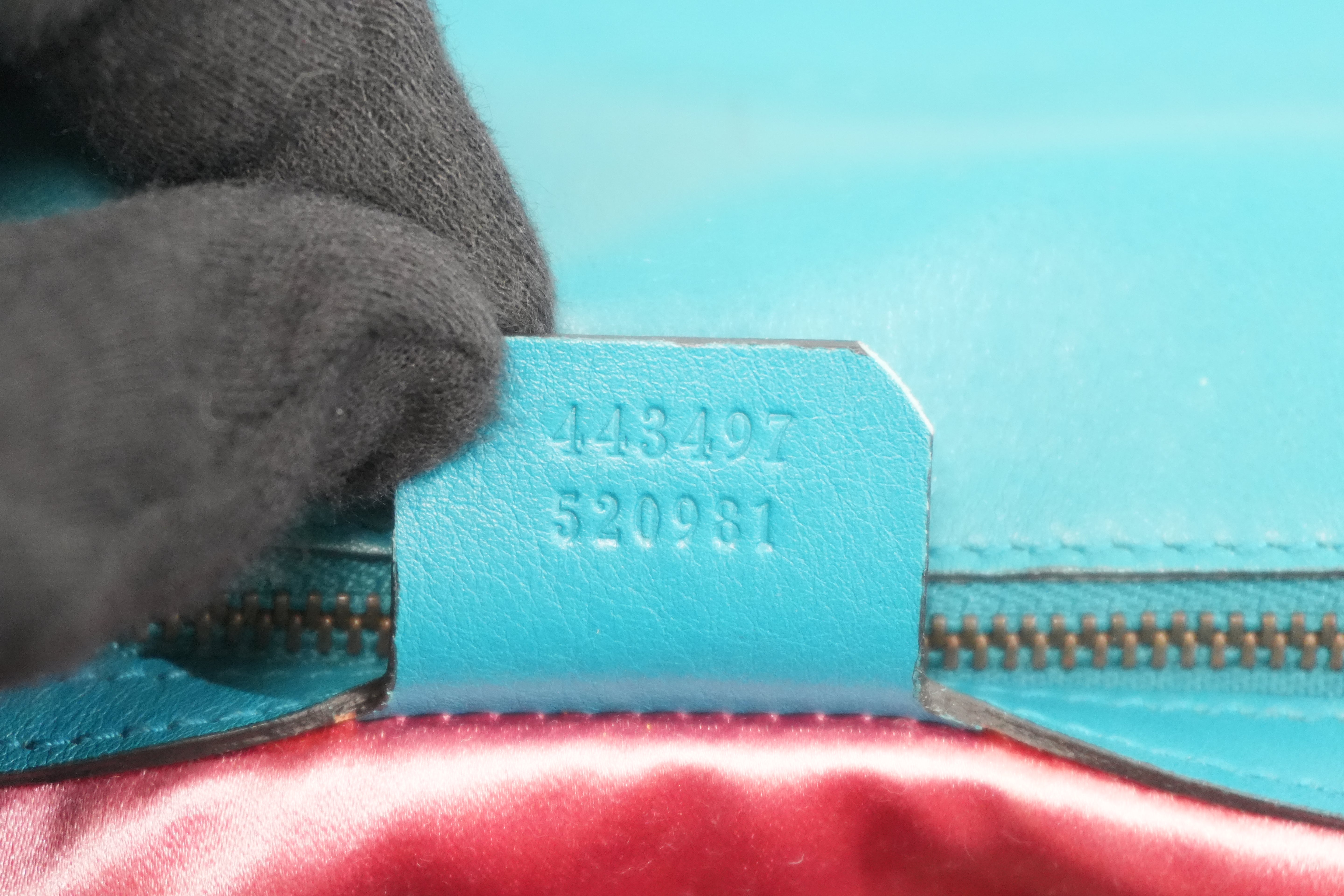 Pre-owned Gucci Velvet Suede Leather Marmont Chain Shoulder Bag Blue Green