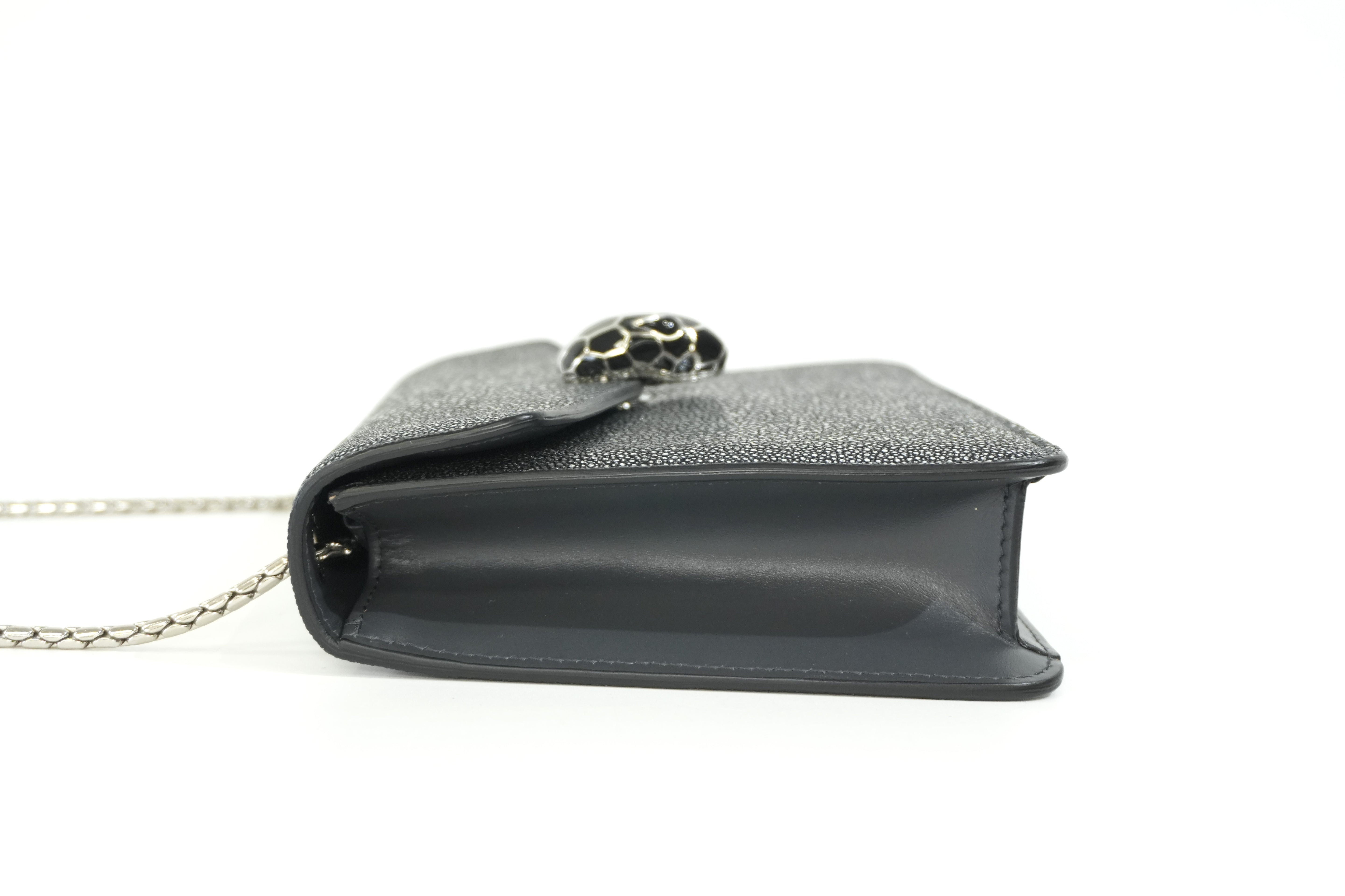 Pre-owned Bulgari Leather Serpenti Chain Shoulder Bag Gray