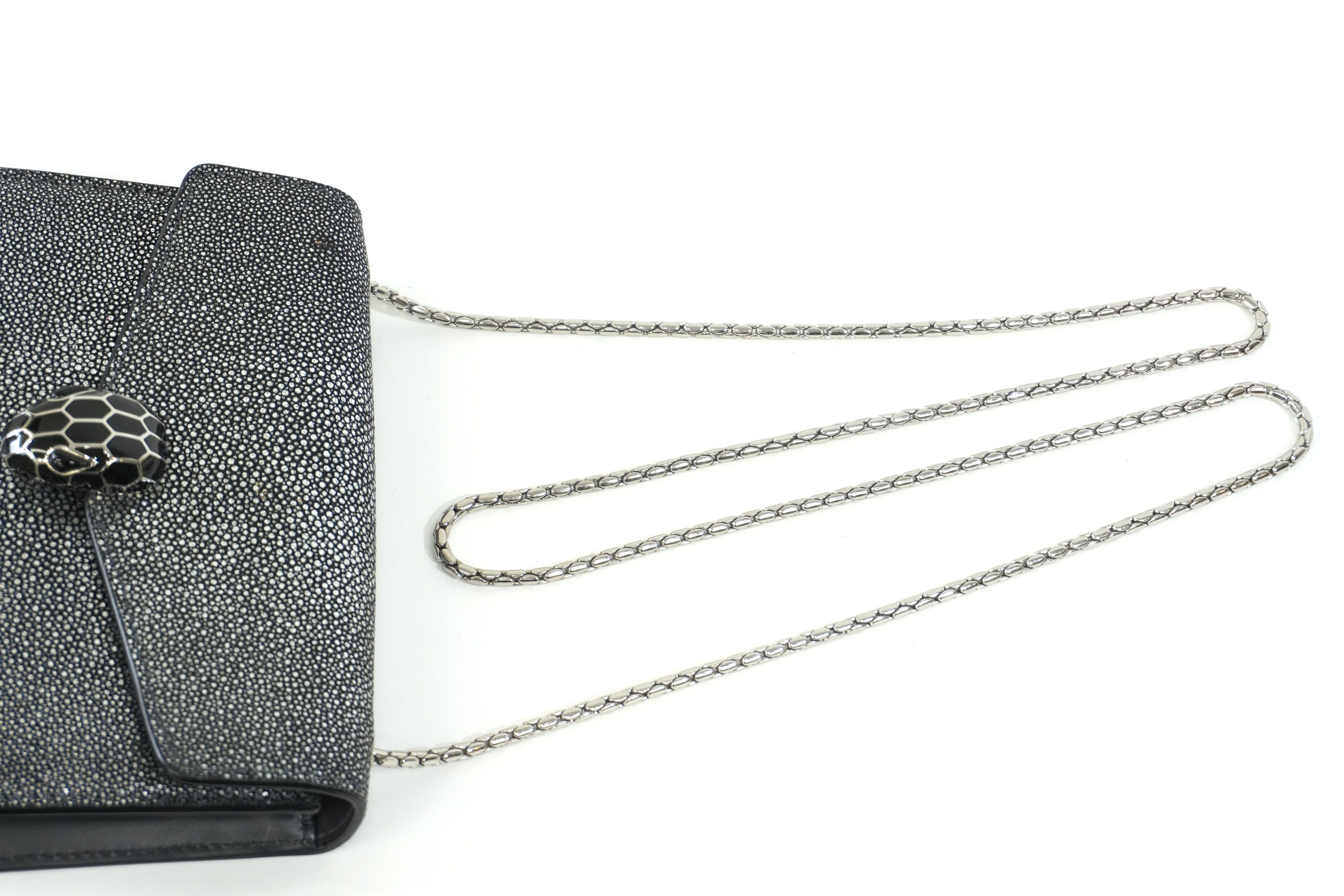 Pre-owned Bulgari Leather Serpenti Chain Shoulder Bag Gray