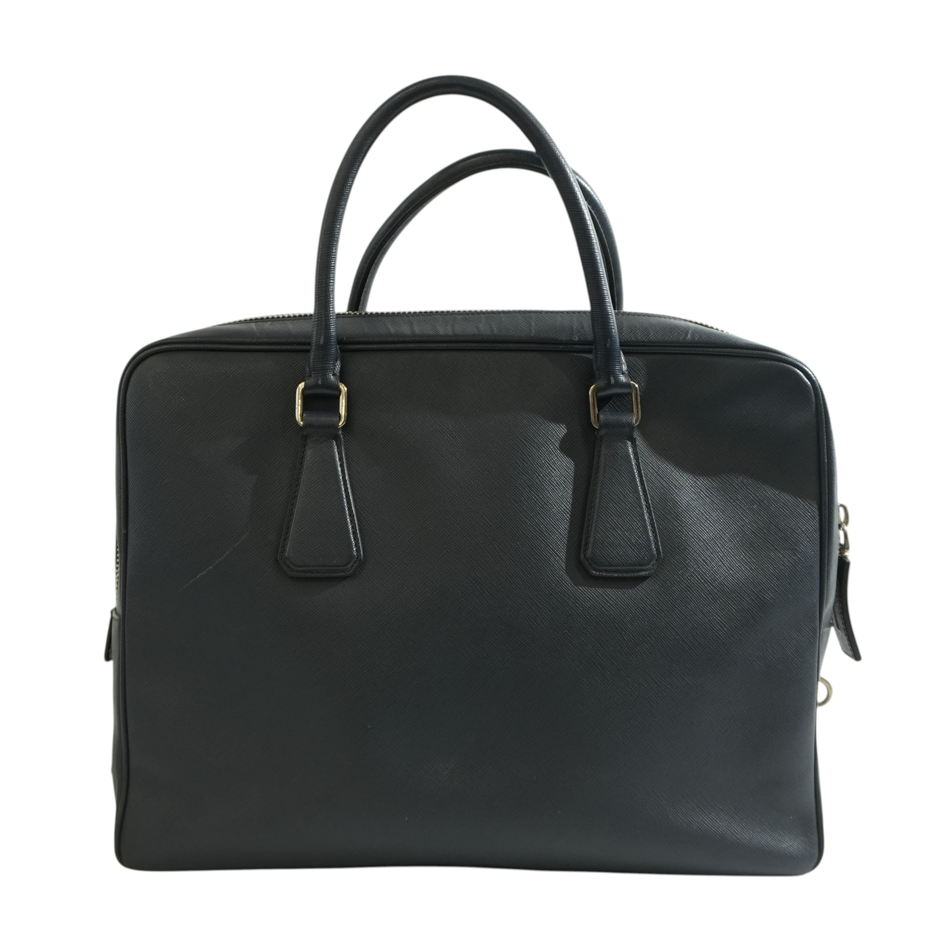 Pre-owned Prada Briefcase Saffiano Navy Blue