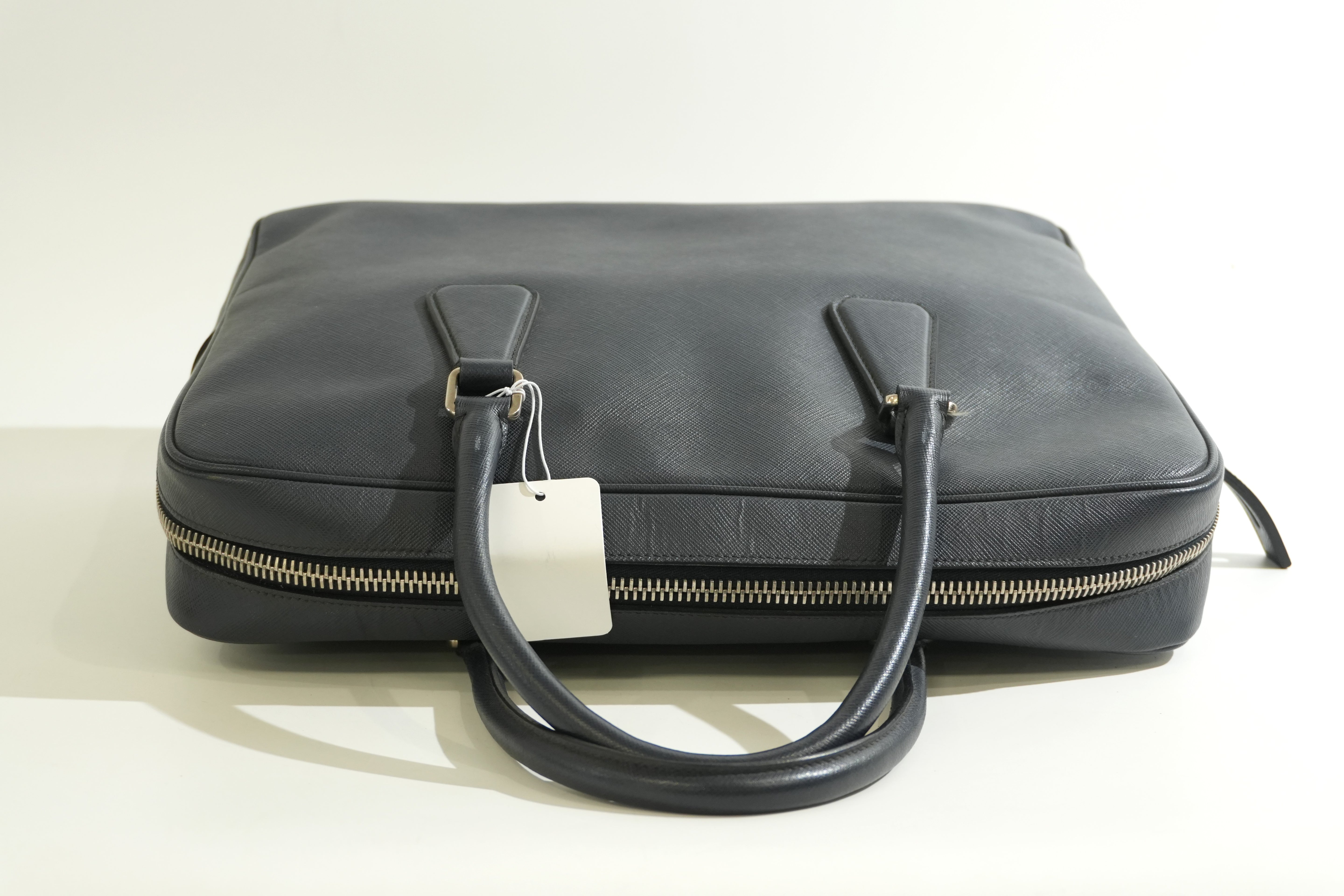 Pre-owned Prada Briefcase Saffiano Navy Blue
