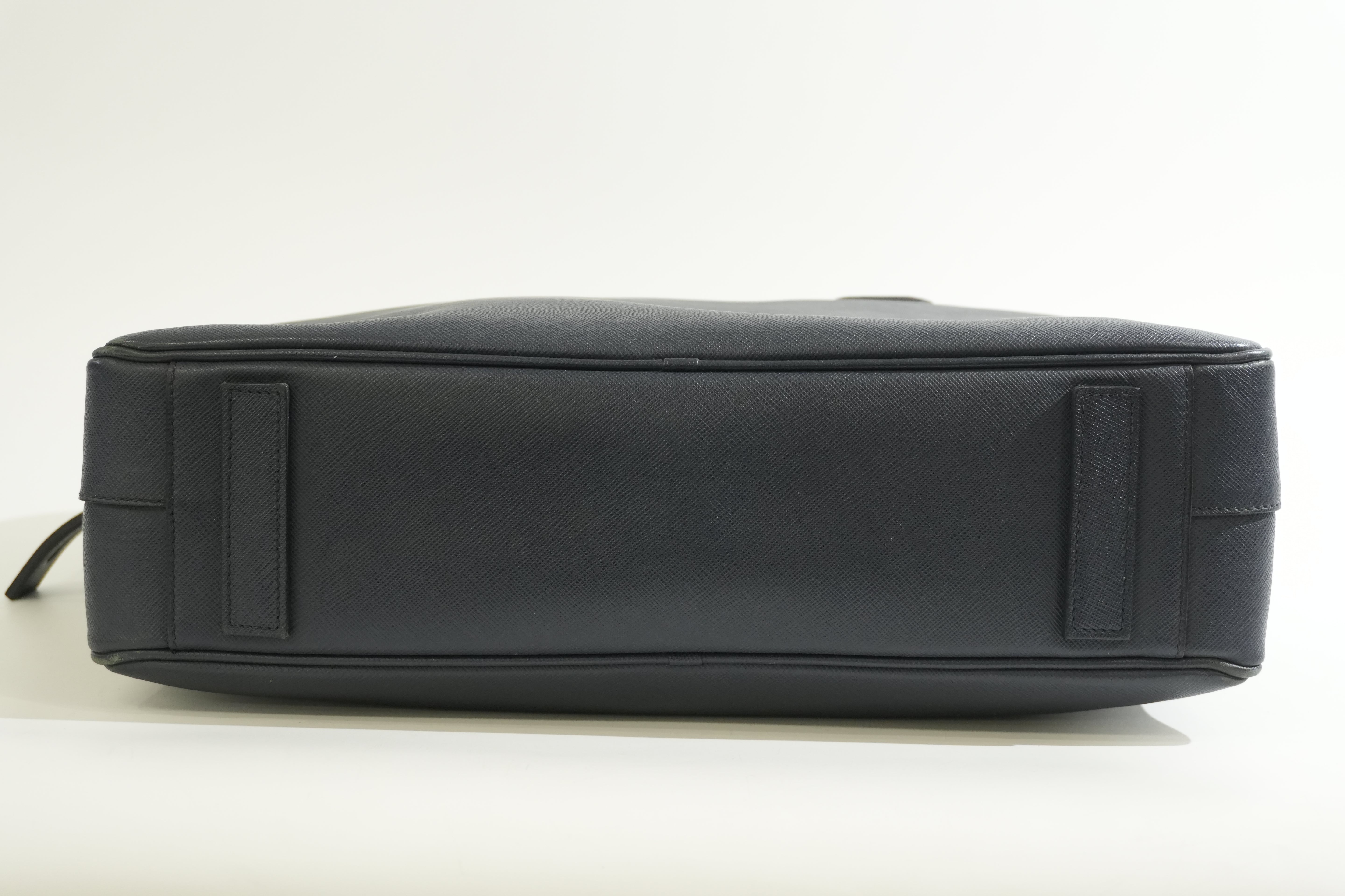 Pre-owned Prada Briefcase Saffiano Navy Blue