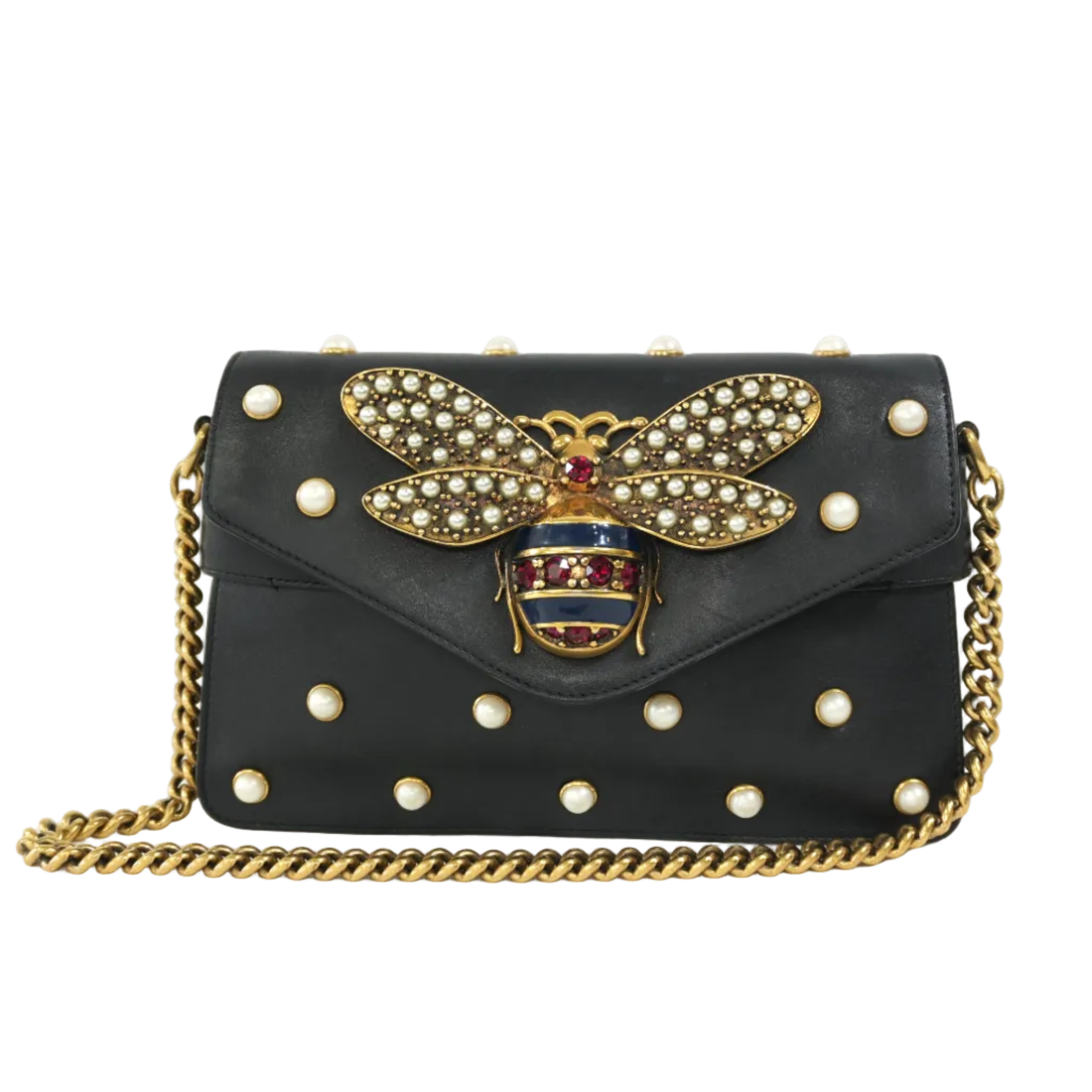 Pre-owned Gucci Leather Big Butterfly Crossbody Bag Black