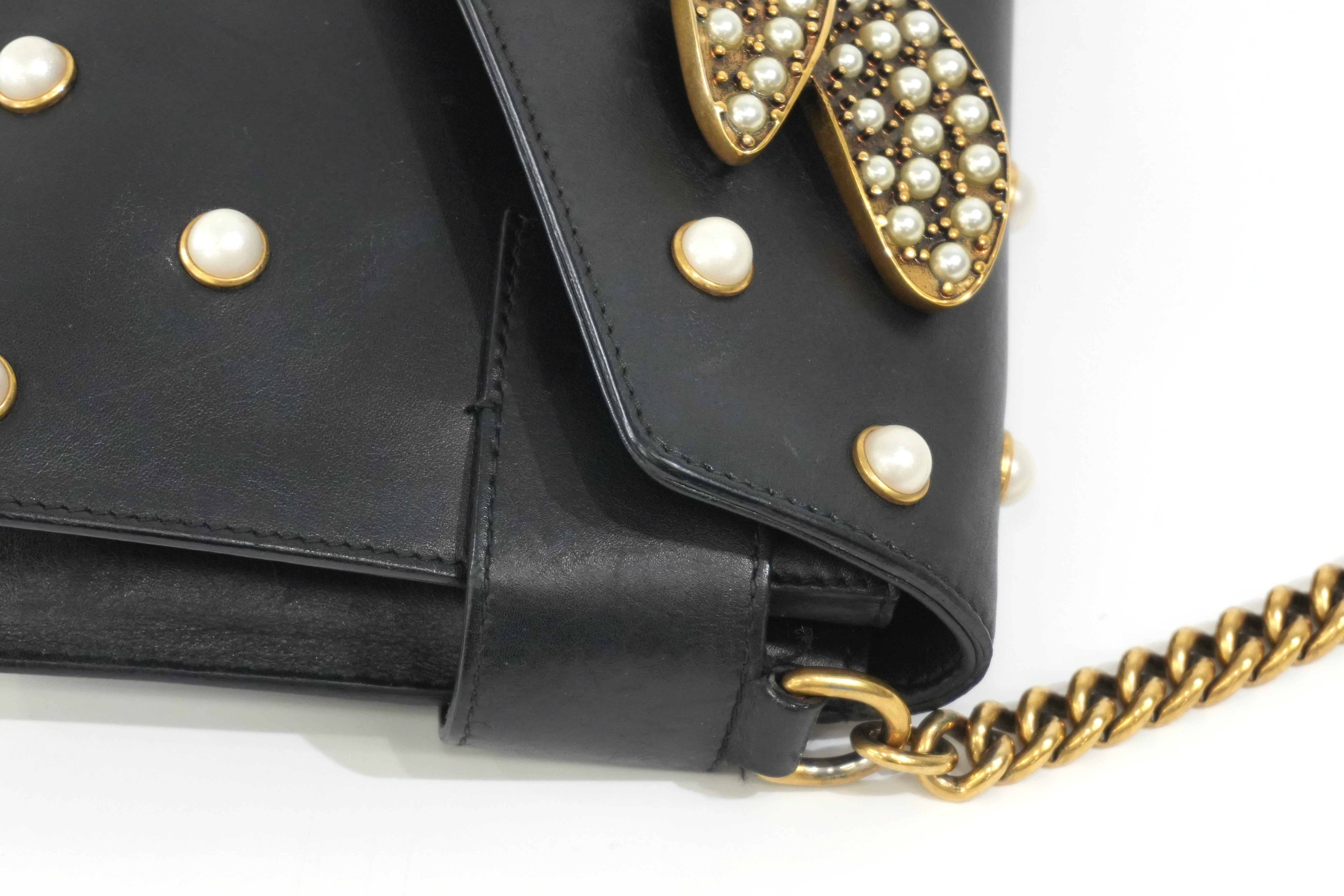 Pre-owned Gucci Leather Big Butterfly Crossbody Bag Black