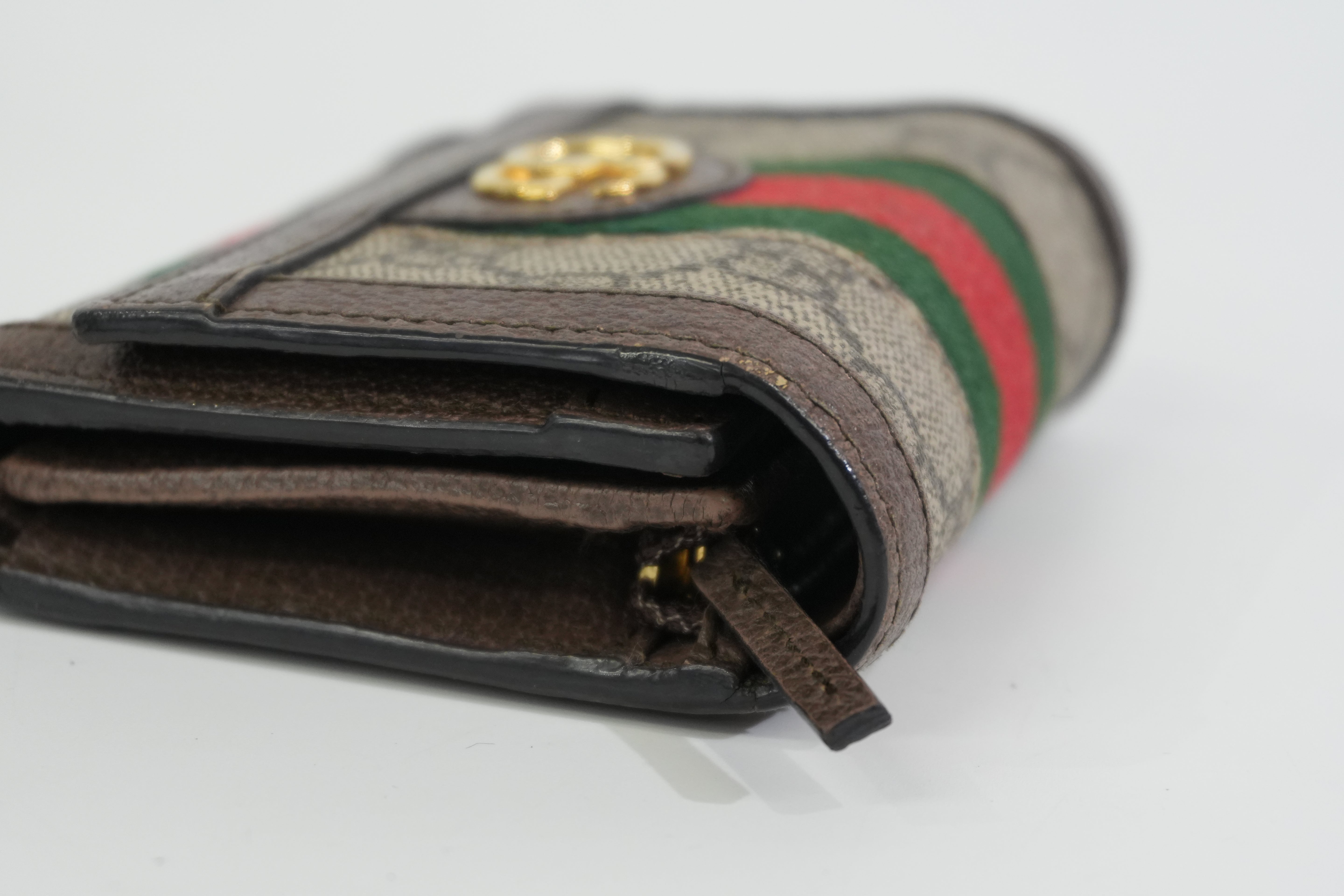 Pre-owned Gucci Ophidia Trifold Wallet Brown