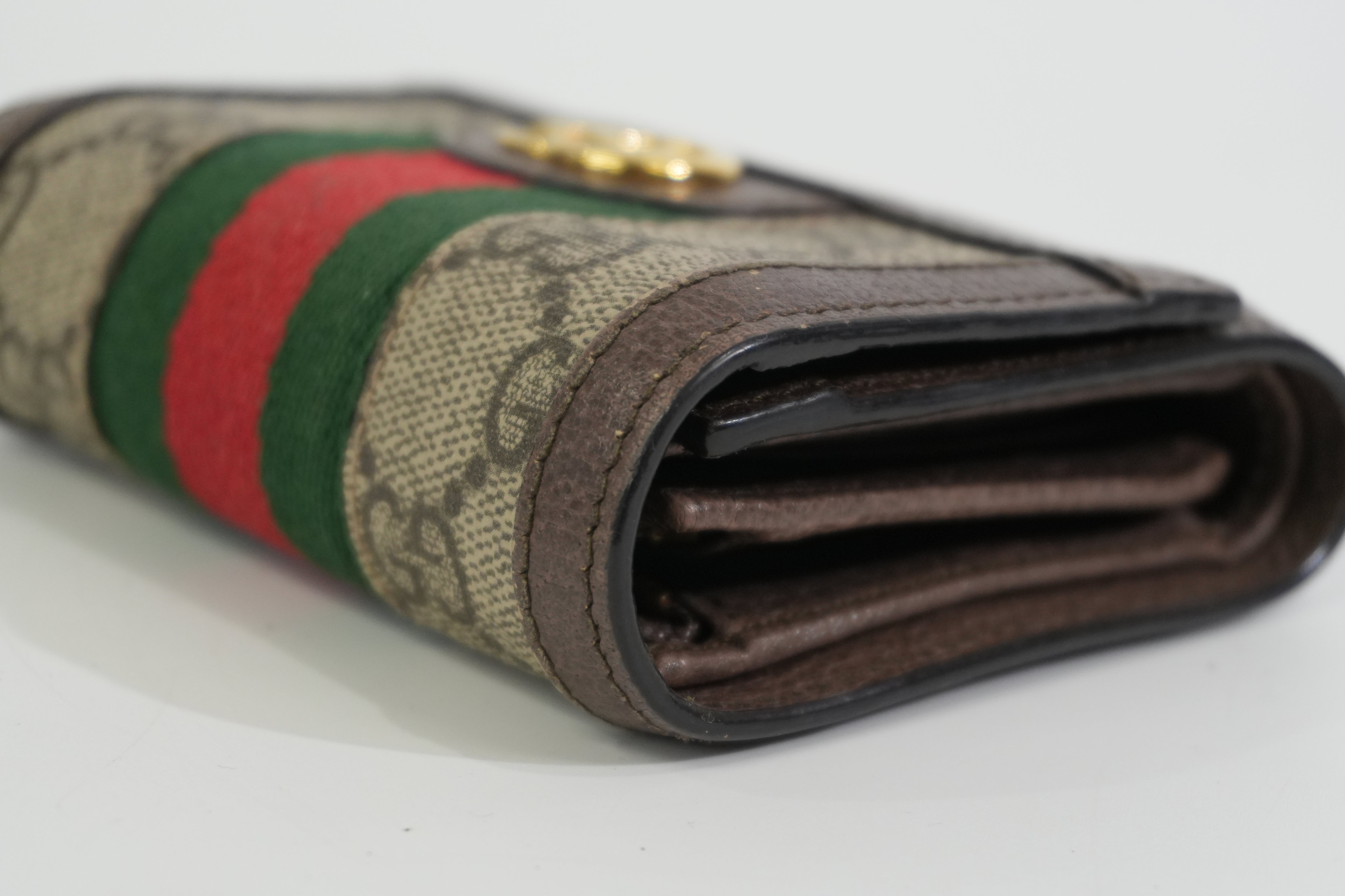 Pre-owned Gucci Ophidia Trifold Wallet Brown