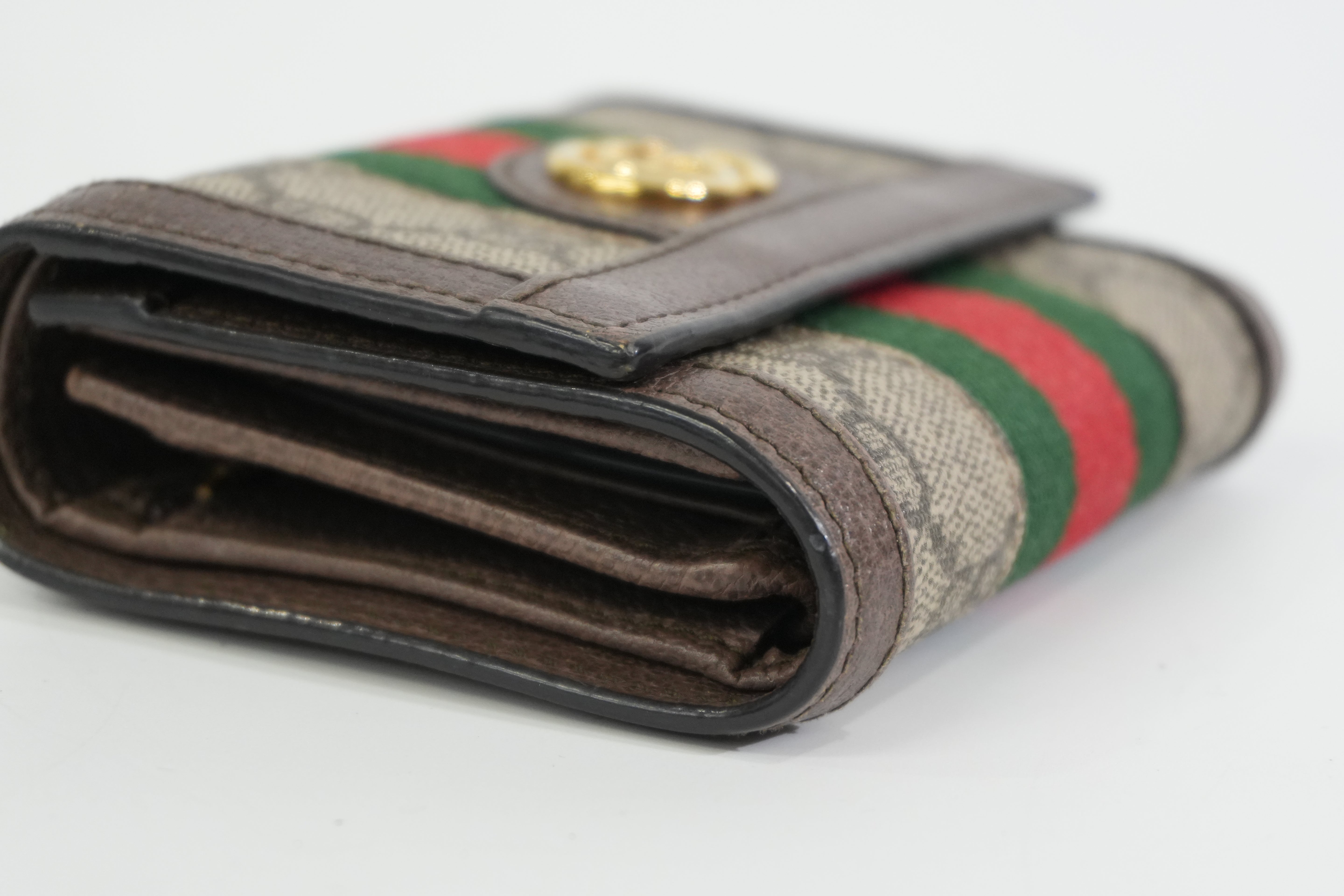 Pre-owned Gucci Ophidia Trifold Wallet Brown