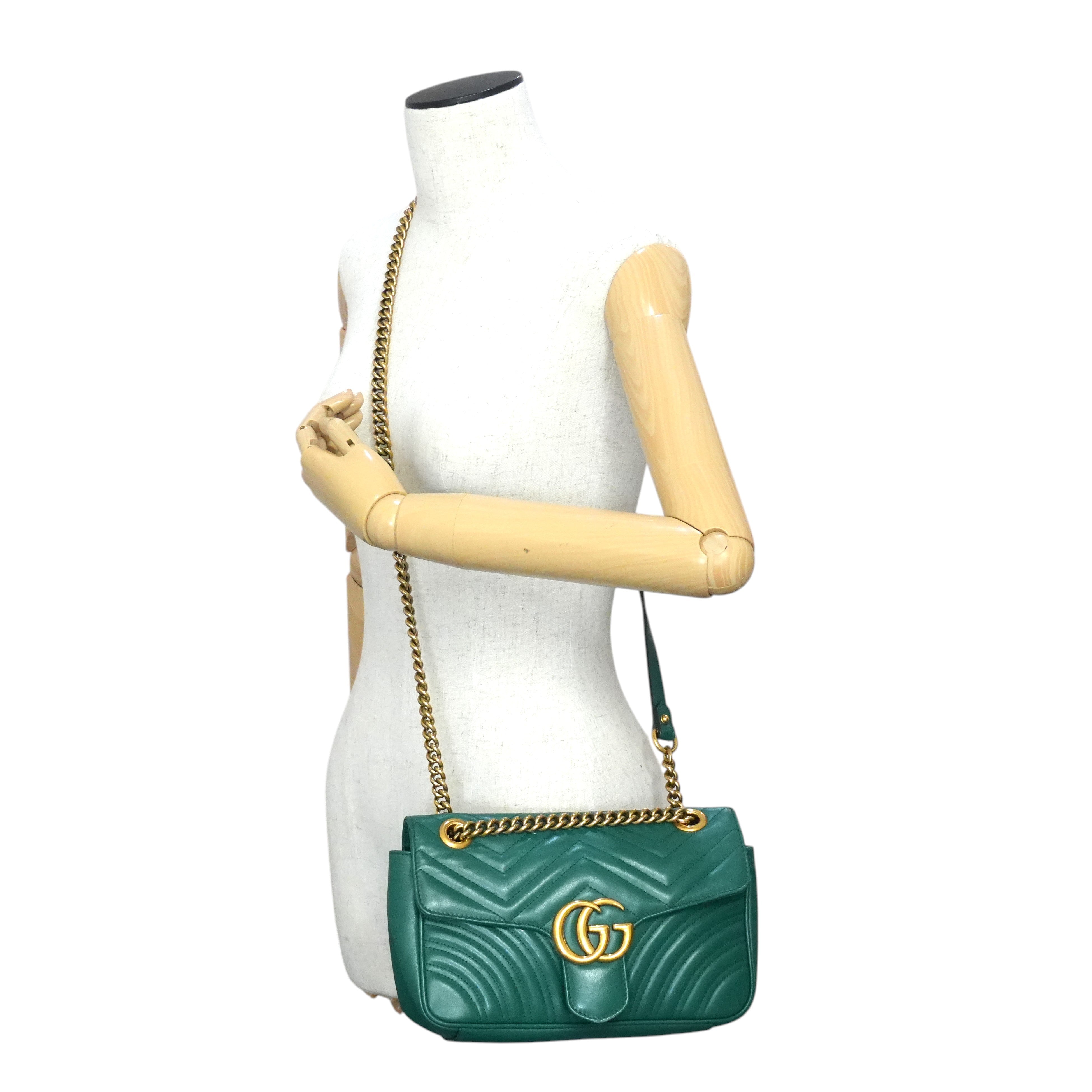 Pre-owned Gucci Marmont Chain Crossbody Bag Green