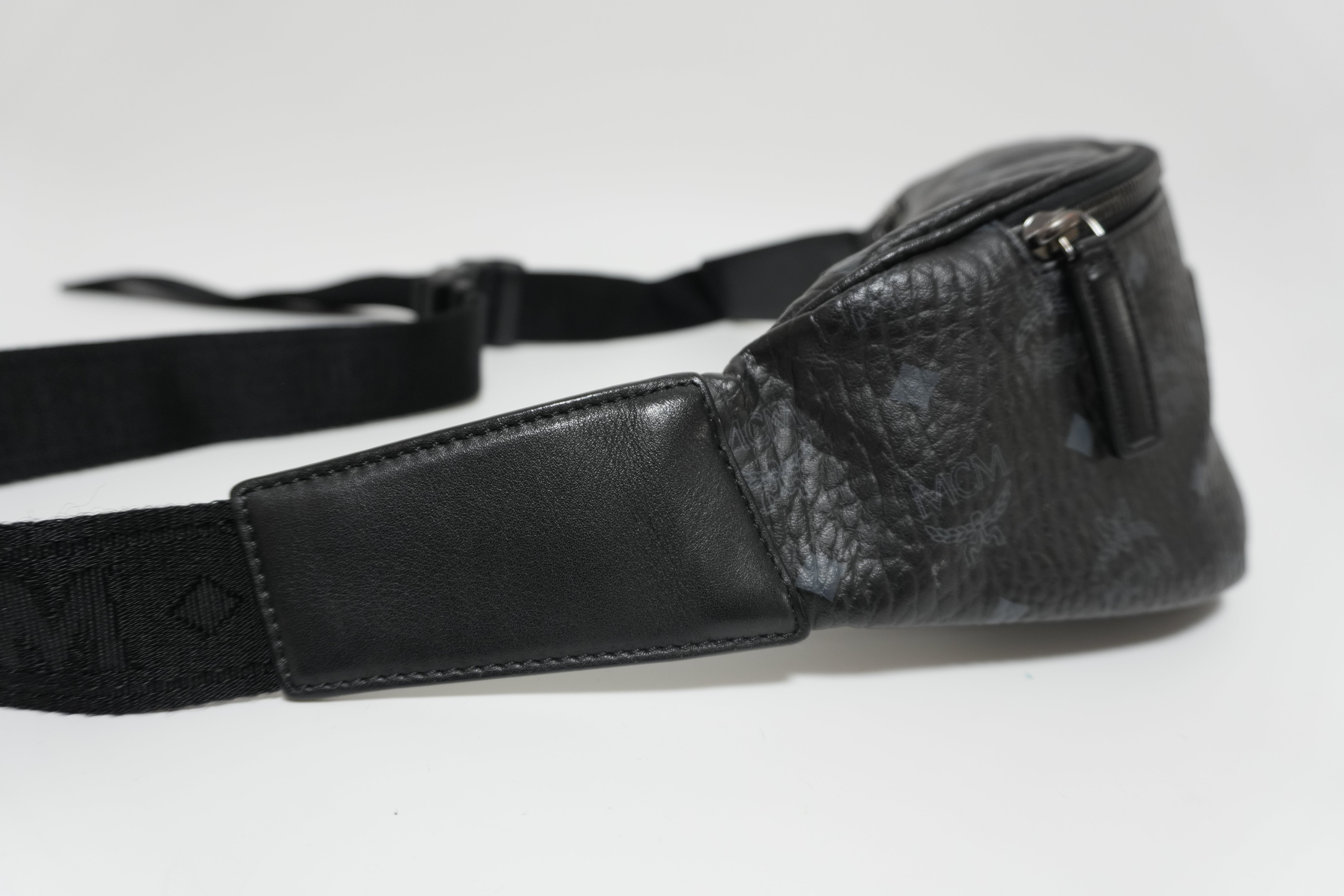 MCM Waist Bag Black Canvas Black Used