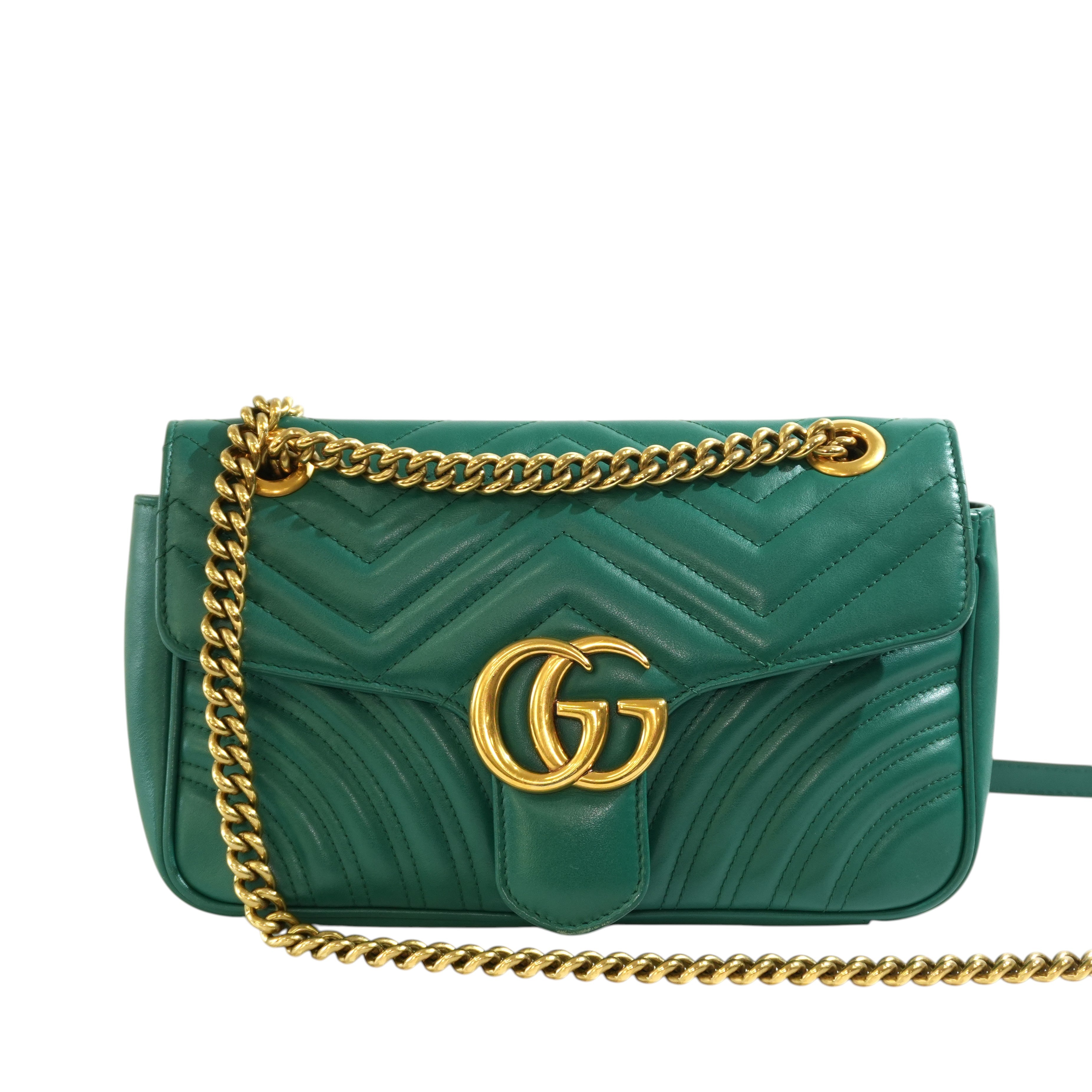 Pre-owned Gucci Marmont Chain Crossbody Bag Green