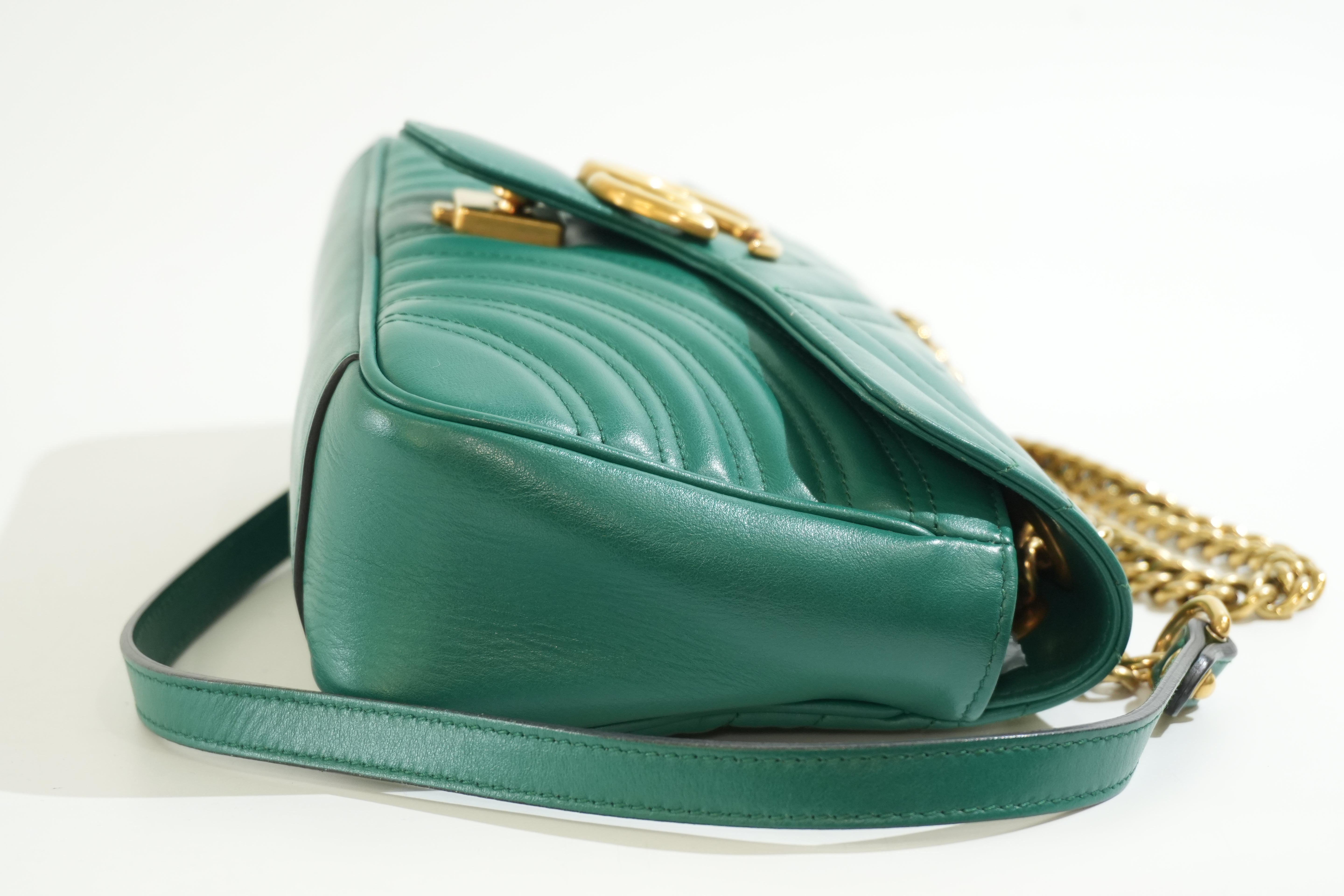 Pre-owned Gucci Marmont Chain Crossbody Bag Green