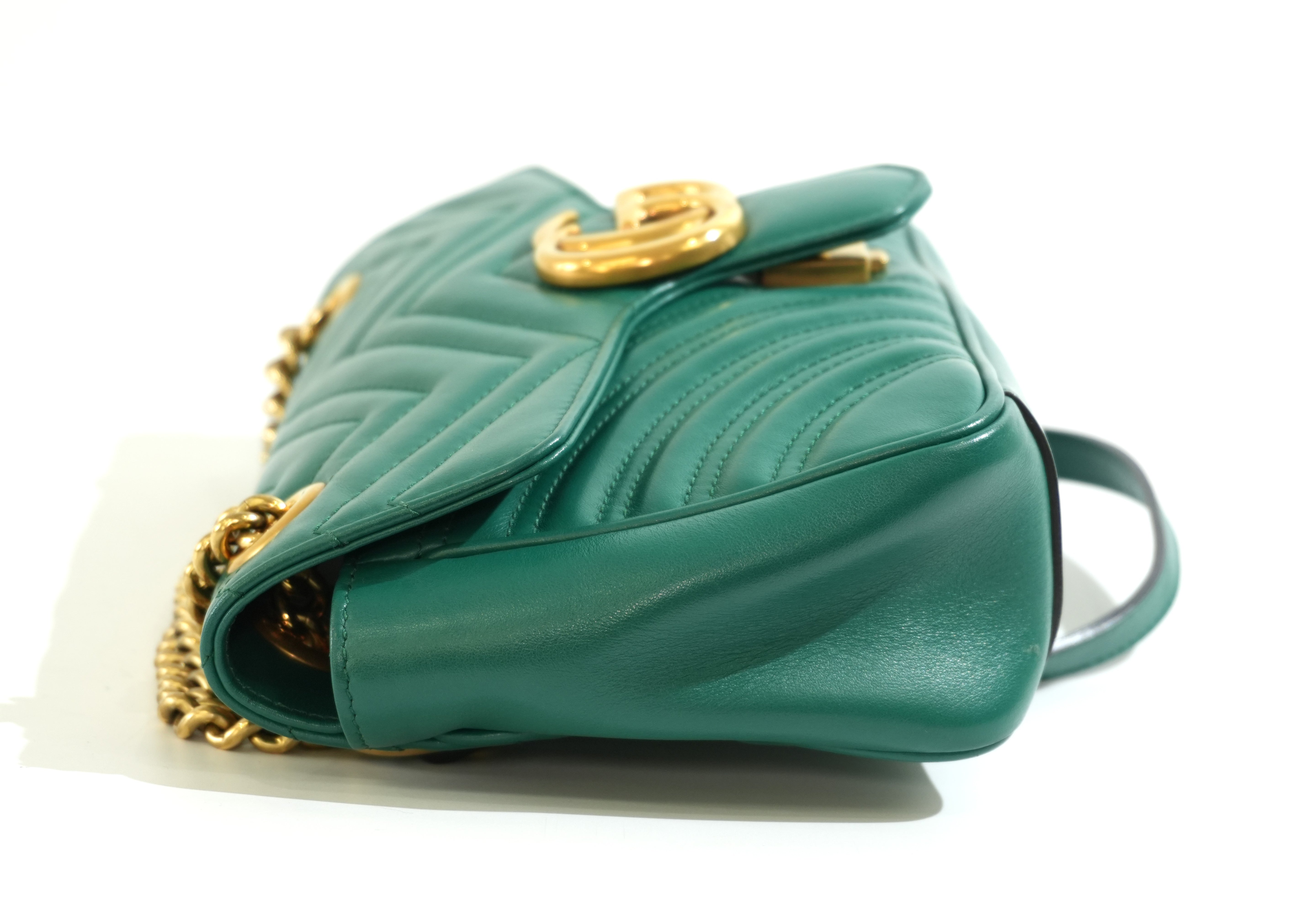 Pre-owned Gucci Marmont Chain Crossbody Bag Green
