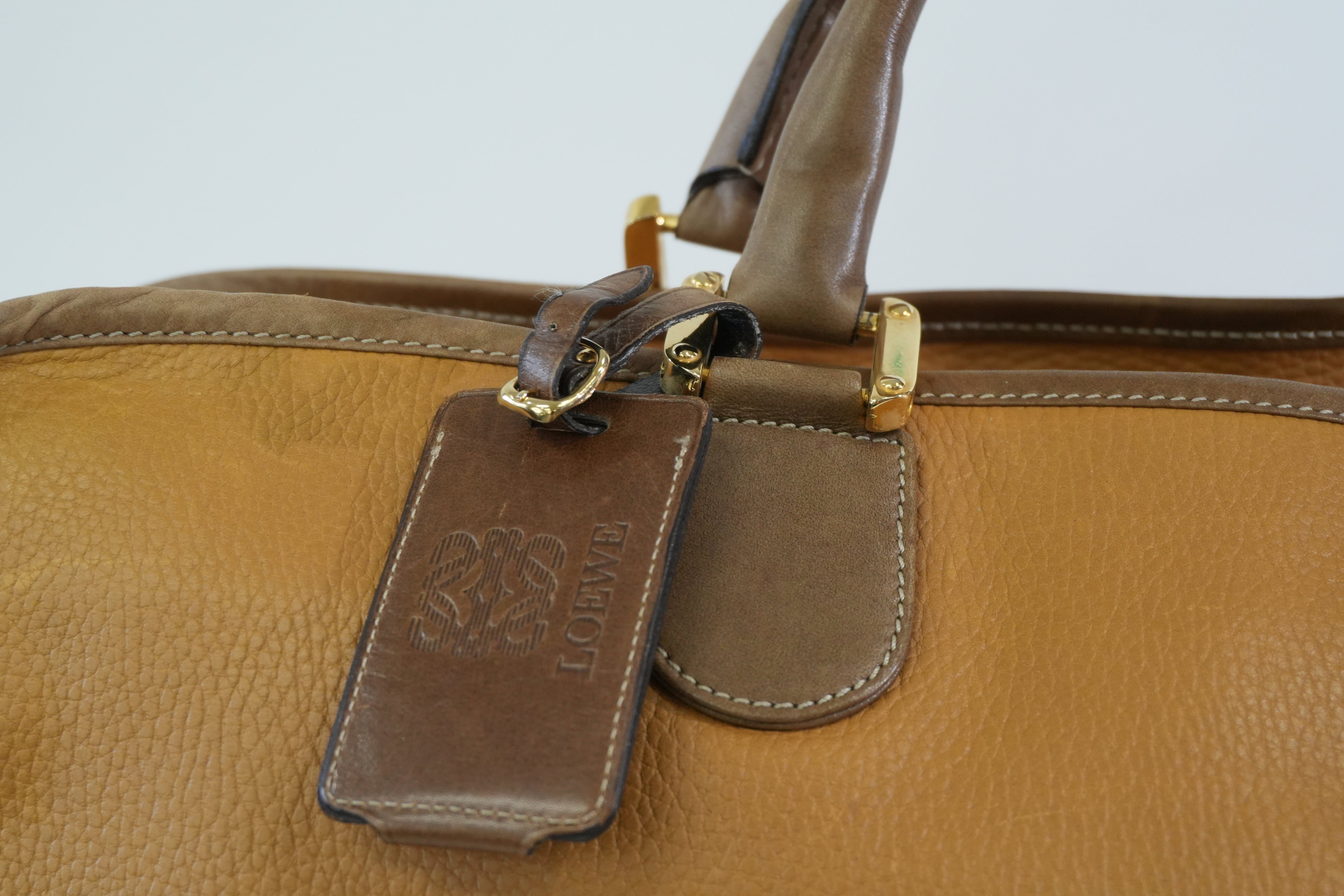 Pre-owned Loewe Amazona 50 Anagram Boston Travel Bag Beige