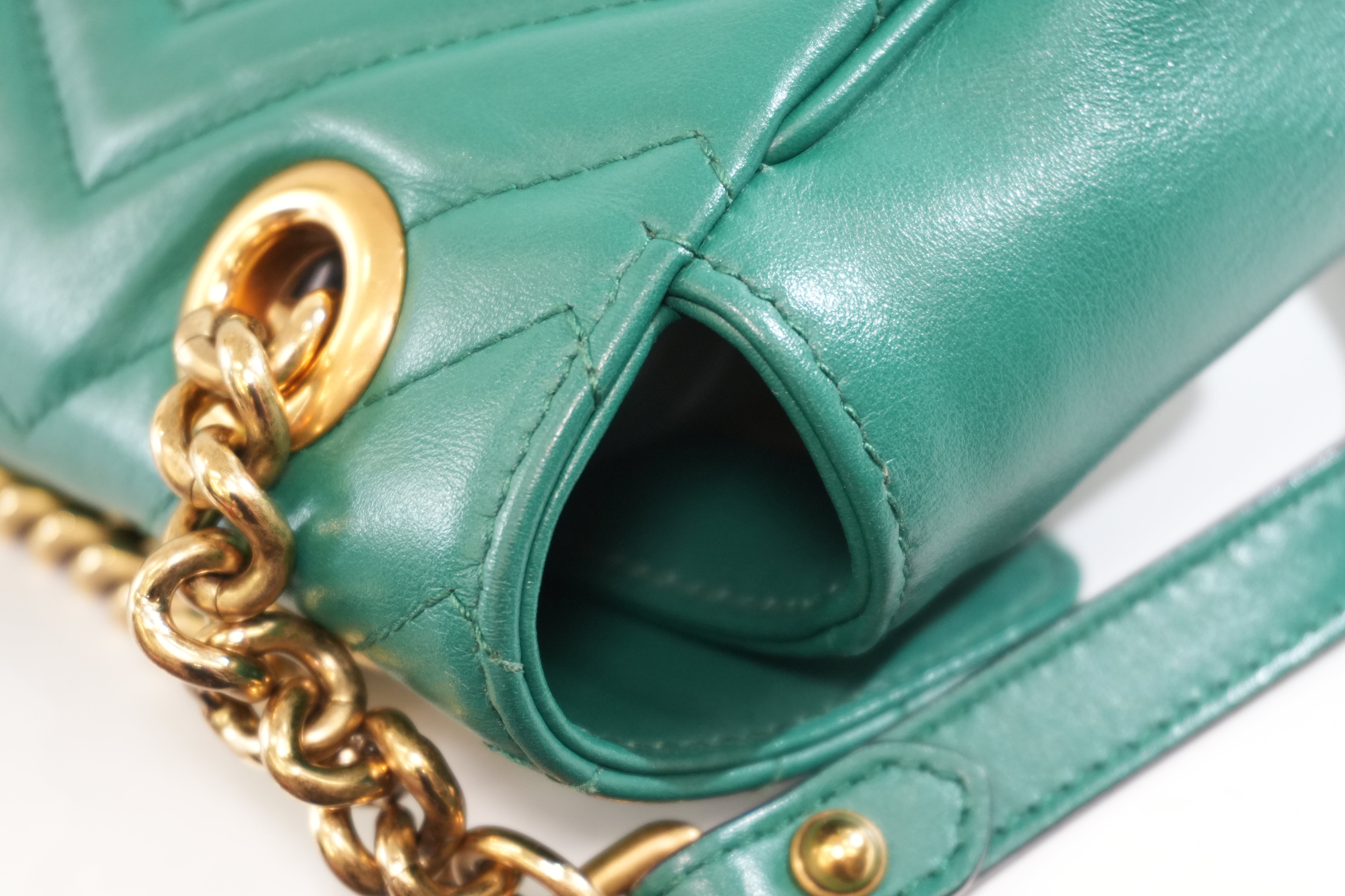 Pre-owned Gucci Marmont Chain Crossbody Bag Green