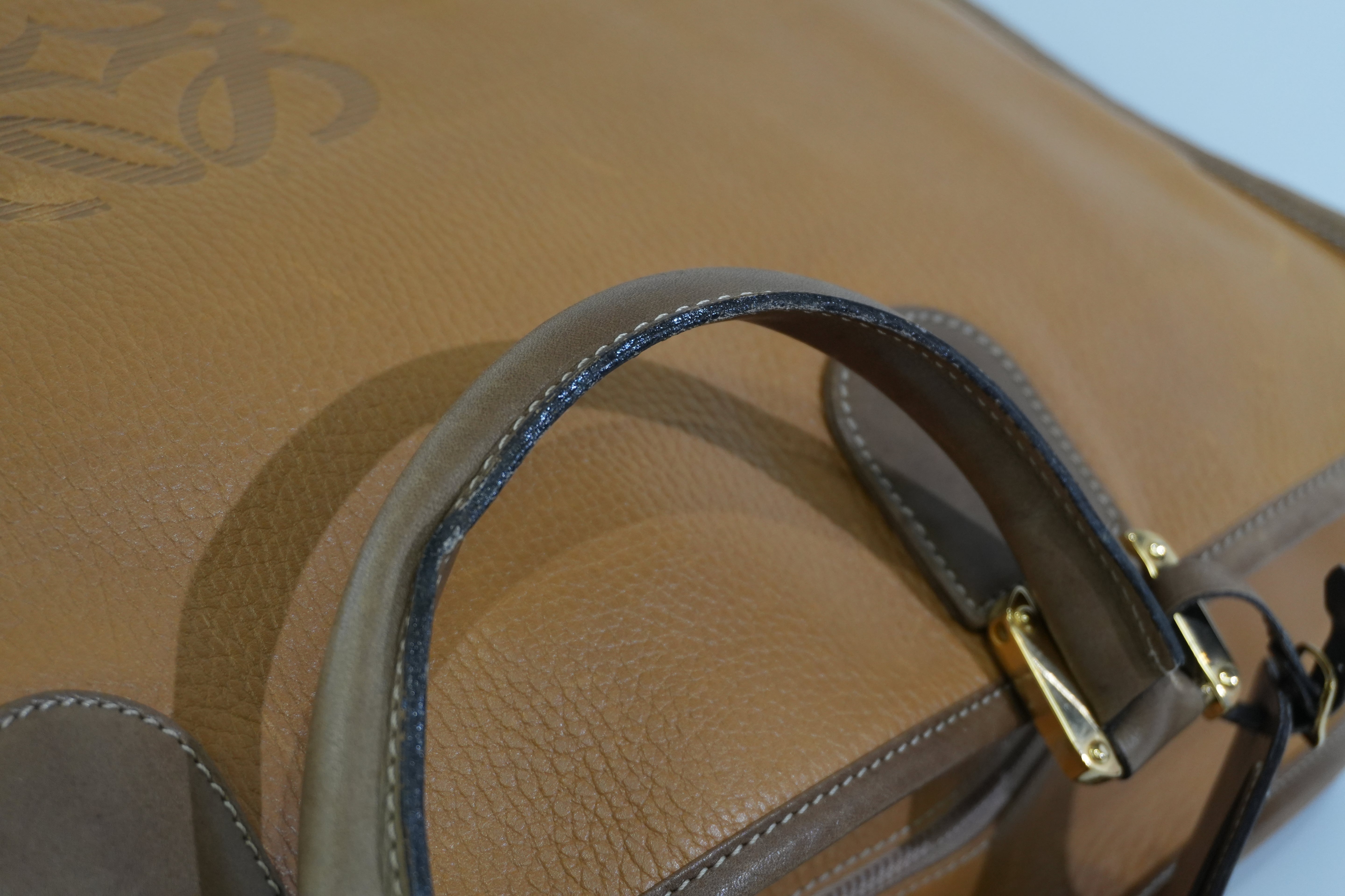 Pre-owned Loewe Amazona 50 Anagram Boston Travel Bag Beige