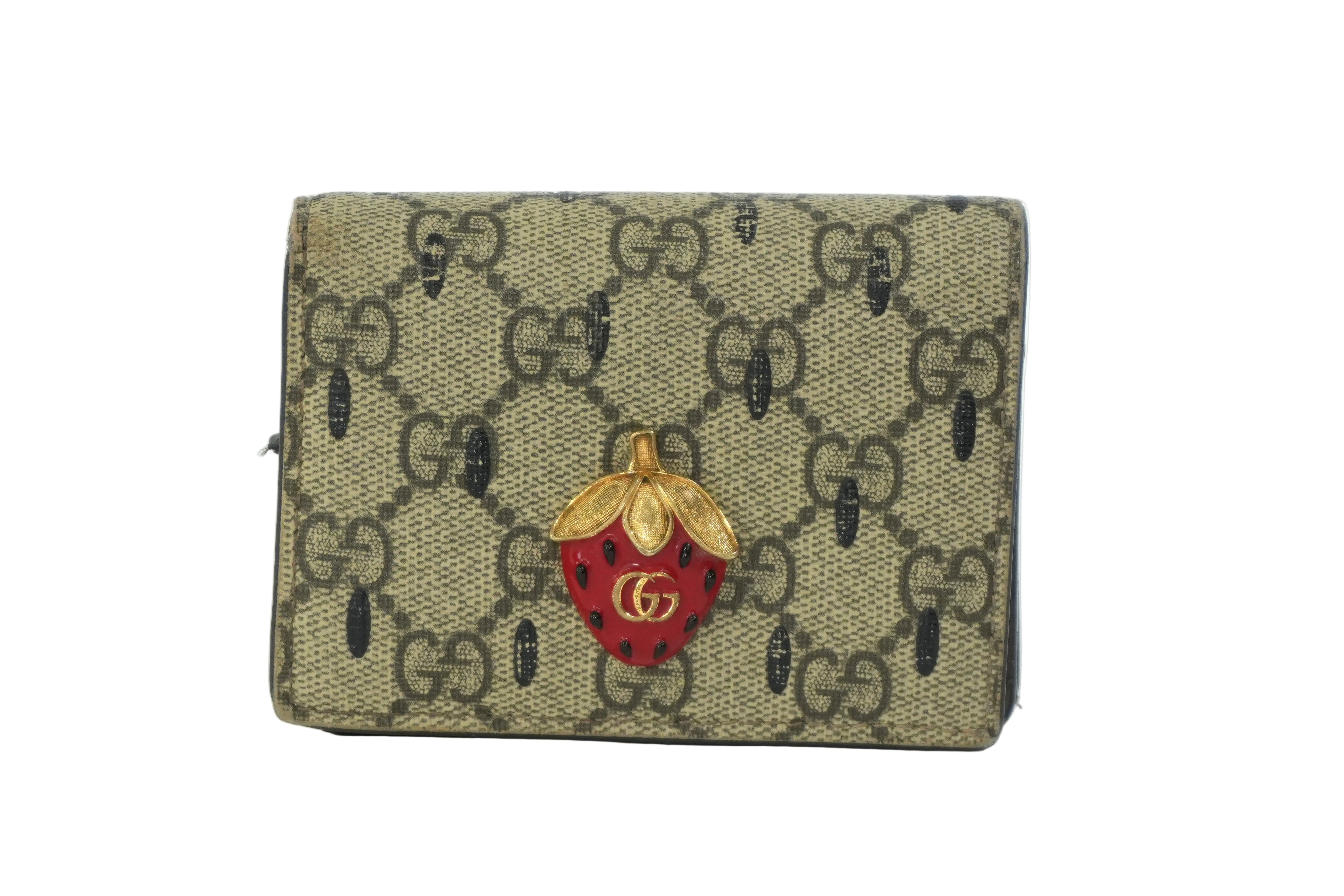 Pre-owned Gucci Compact Wallet Strawberry Wallet Brown