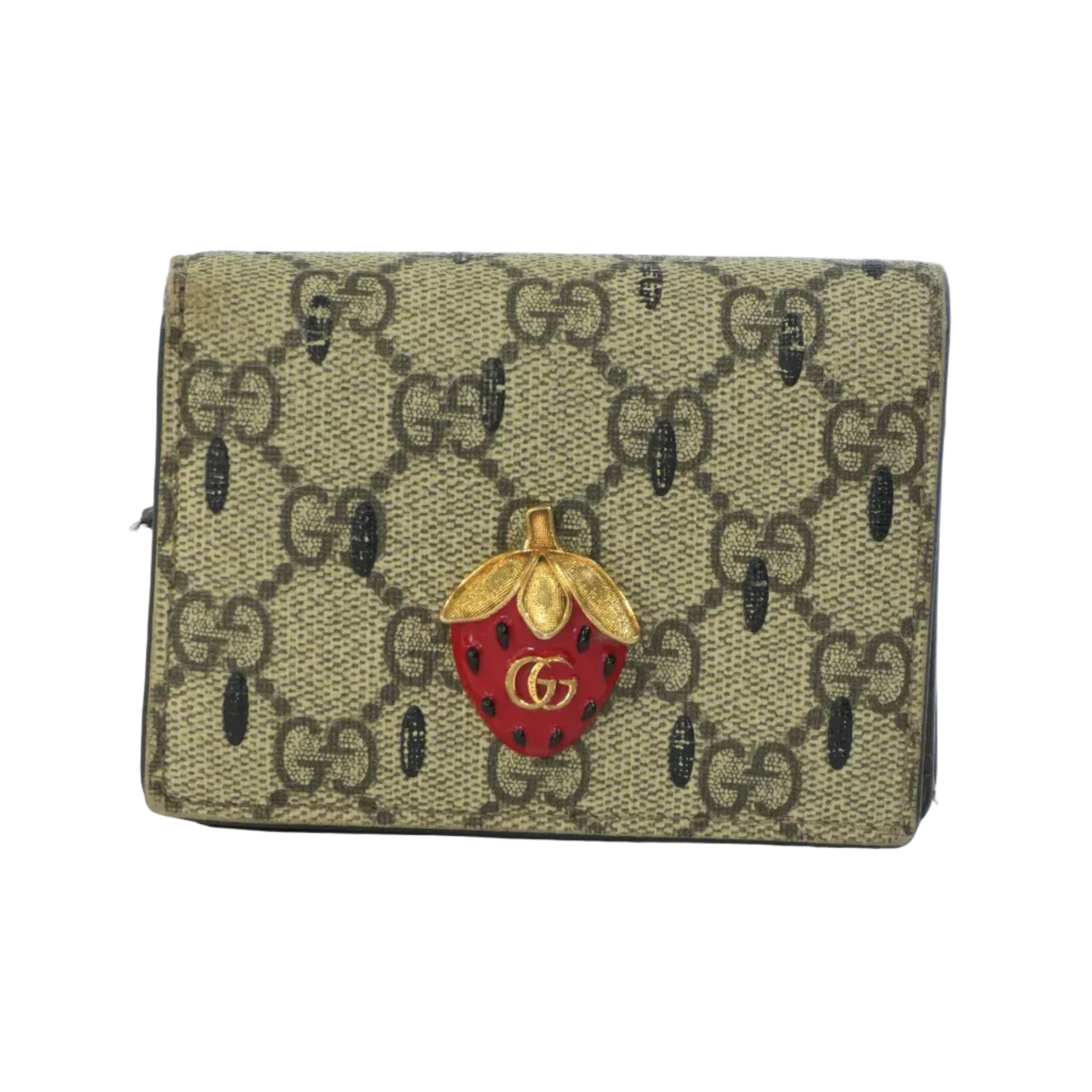 Pre-owned Gucci Compact Wallet Strawberry Wallet Brown