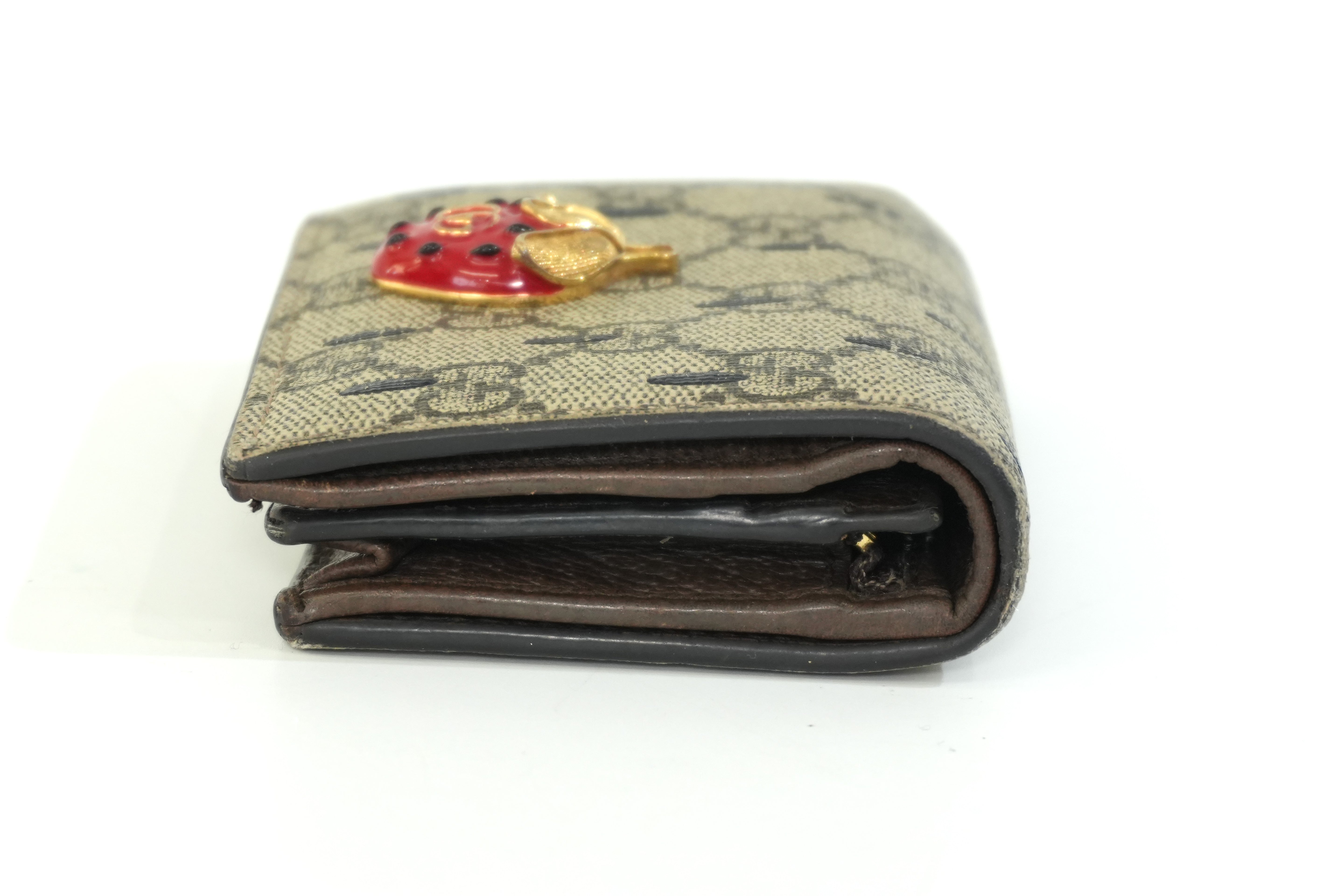 Pre-owned Gucci Compact Wallet Strawberry Wallet Brown