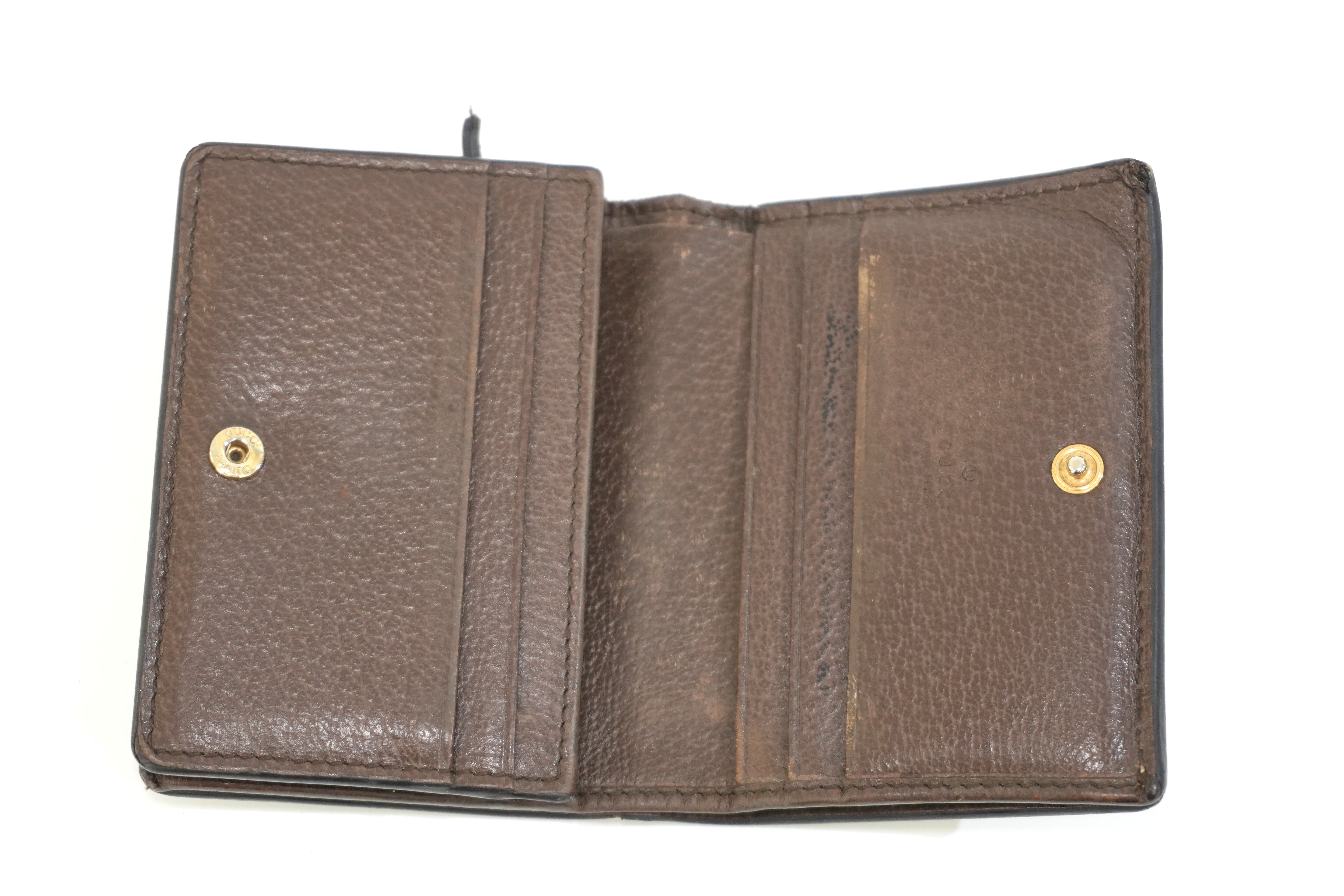 Pre-owned Gucci Compact Wallet Strawberry Wallet Brown
