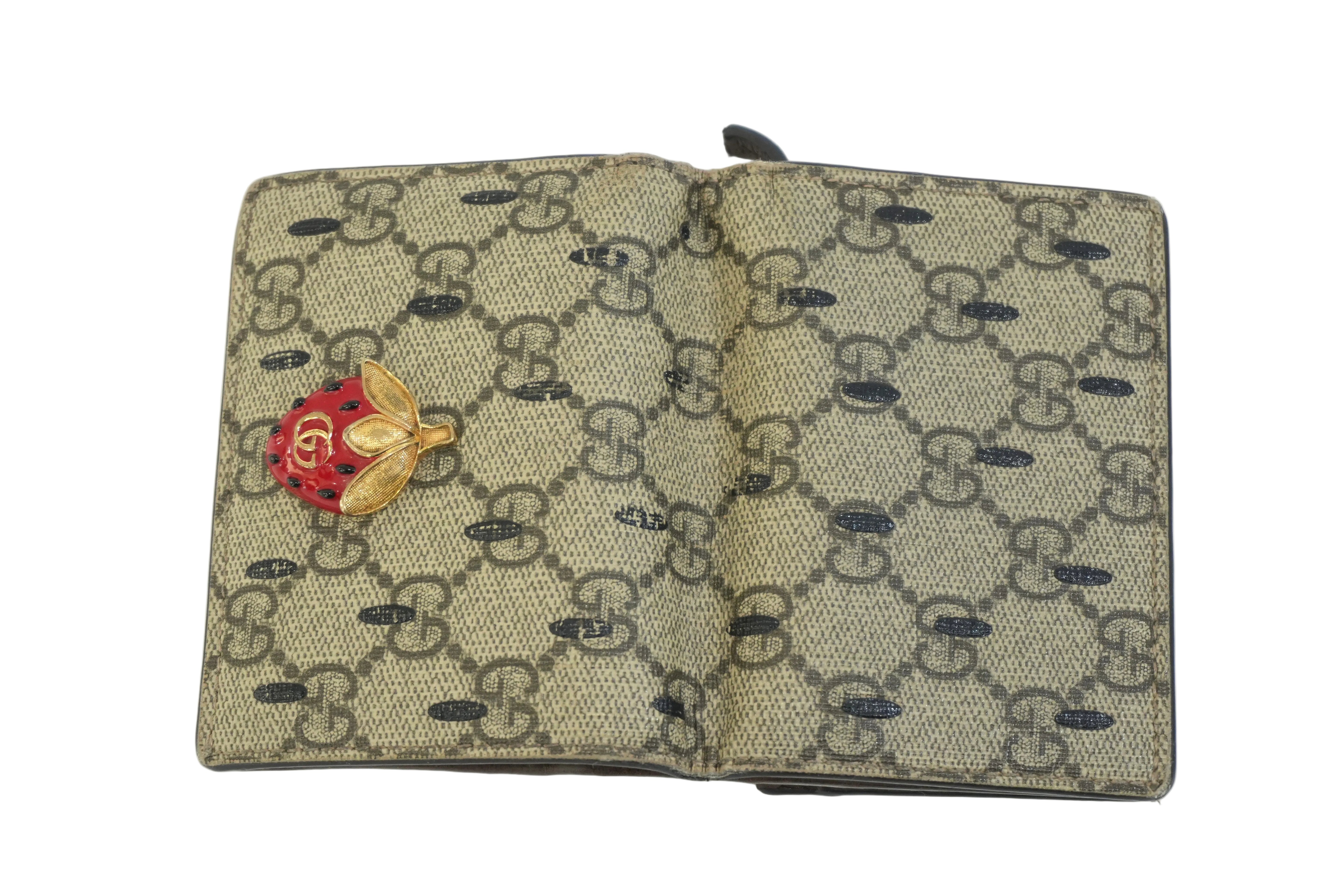 Pre-owned Gucci Compact Wallet Strawberry Wallet Brown