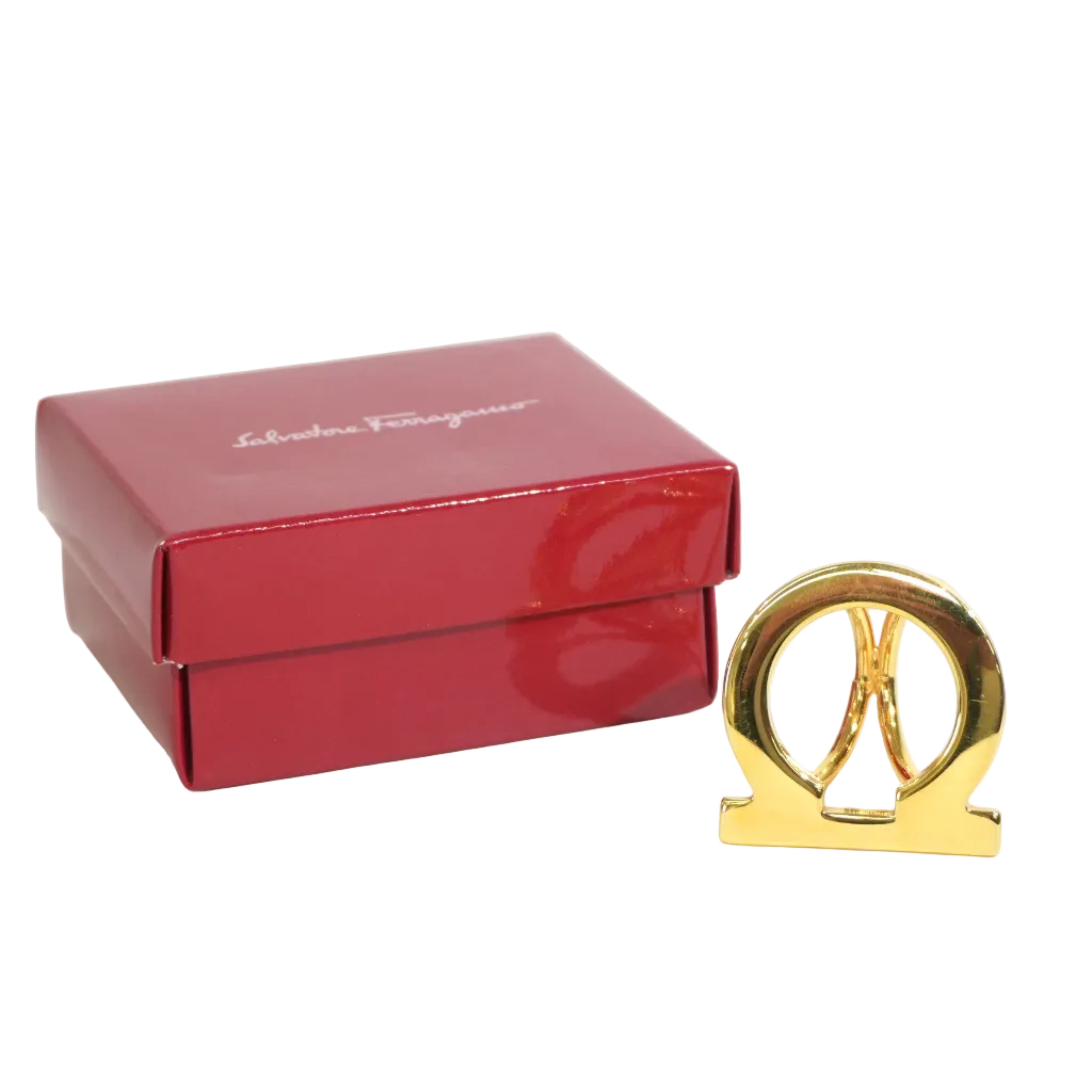 Pre-owned Ferragamo Stainless Steel Scarf Ring Gold tone