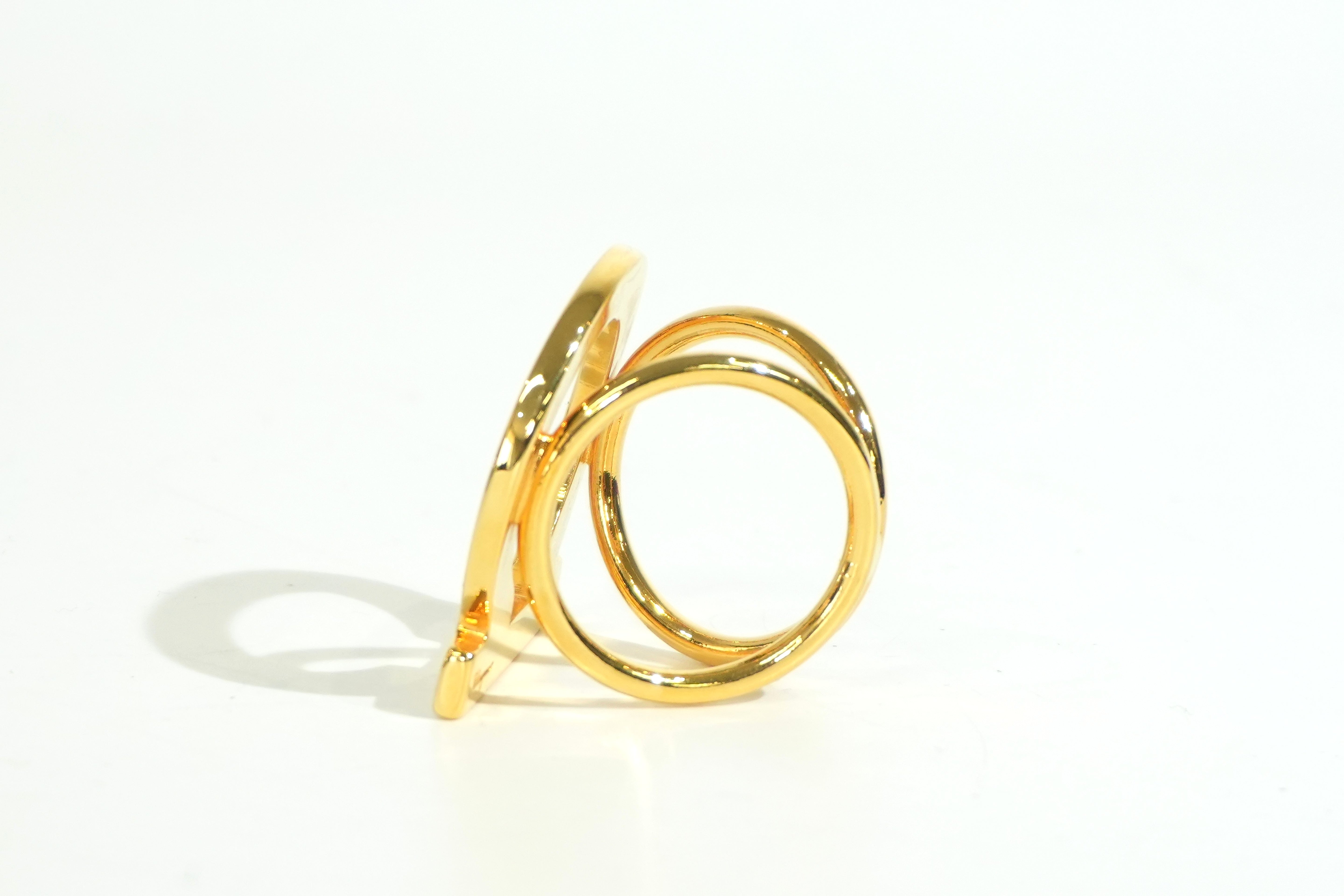 Pre-owned Ferragamo Stainless Steel Scarf Ring Gold tone