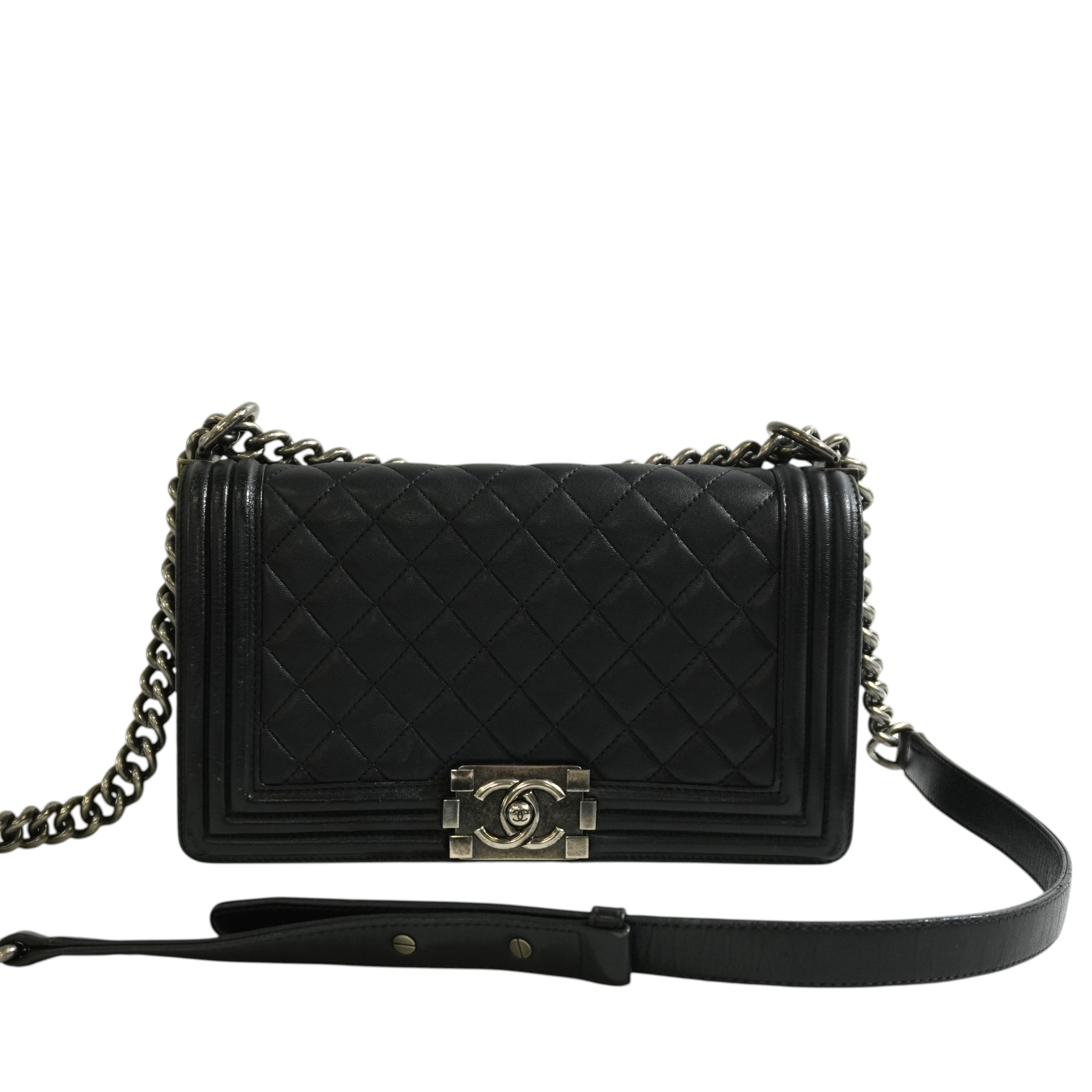 Pre-owned Chanel Boy Flap Bag Quilted Lambskin Leather Black