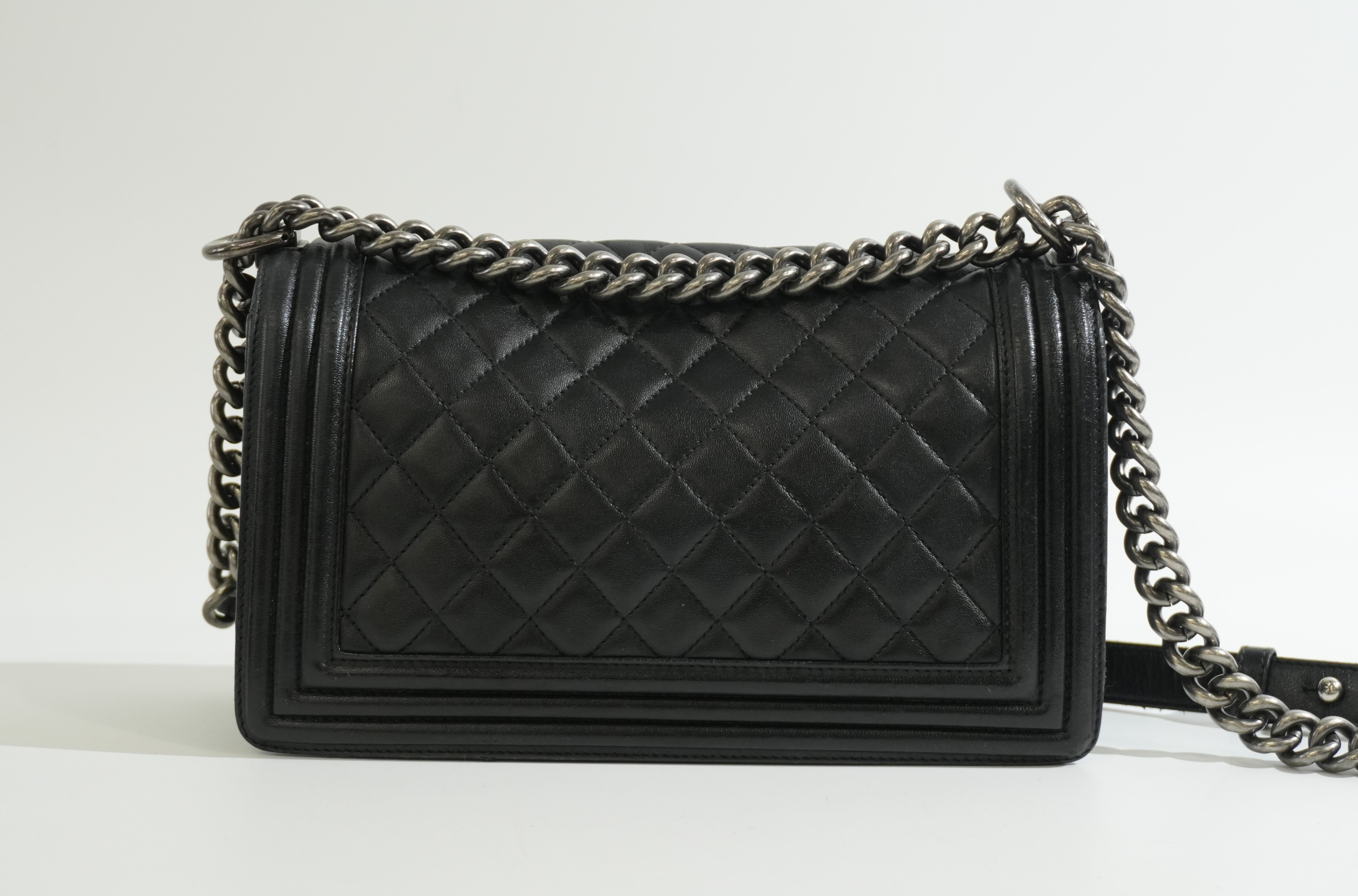 Pre-owned Chanel Boy Flap Bag Quilted Lambskin Leather Black