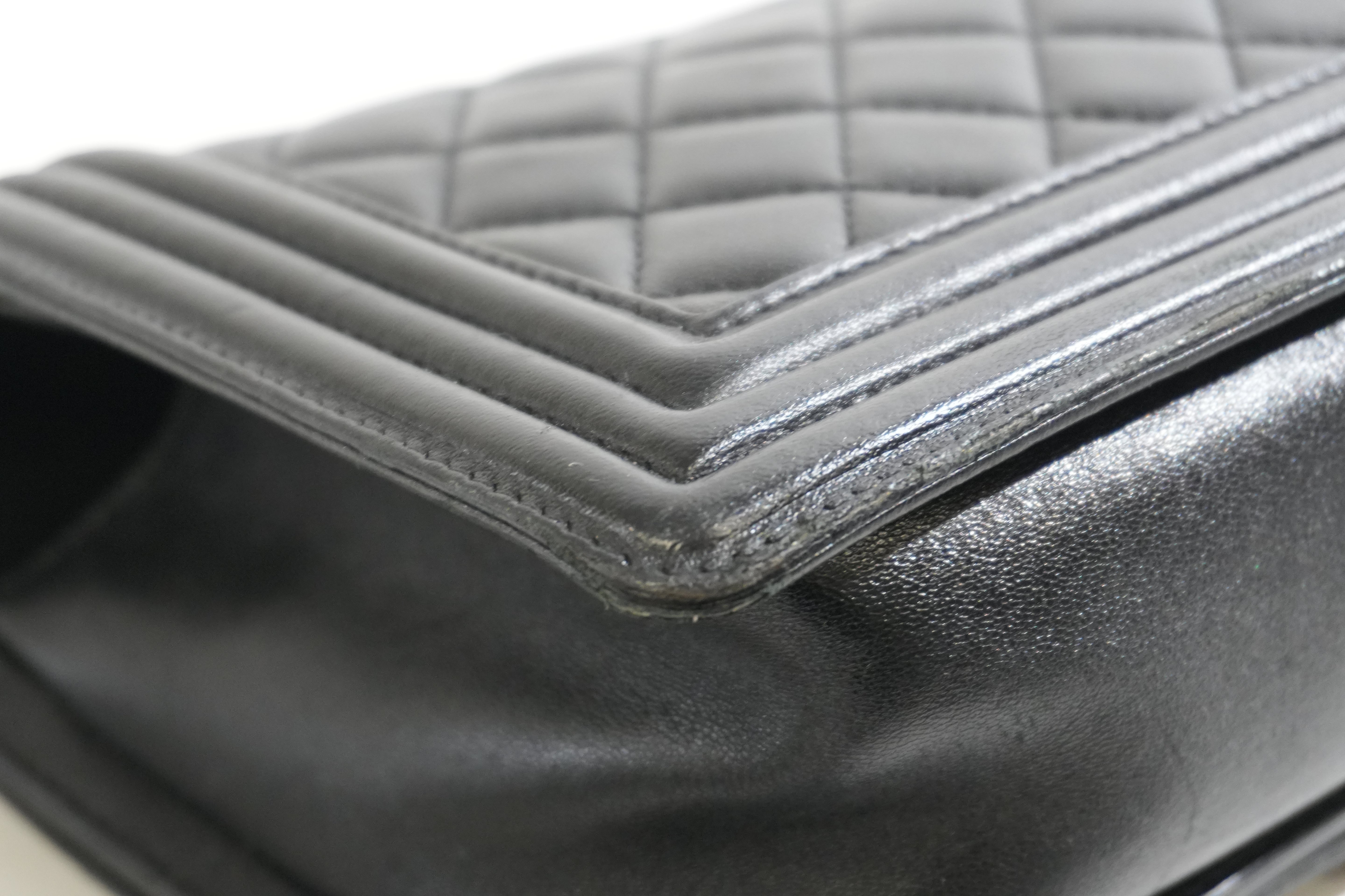Pre-owned Chanel Boy Flap Bag Quilted Lambskin Leather Black