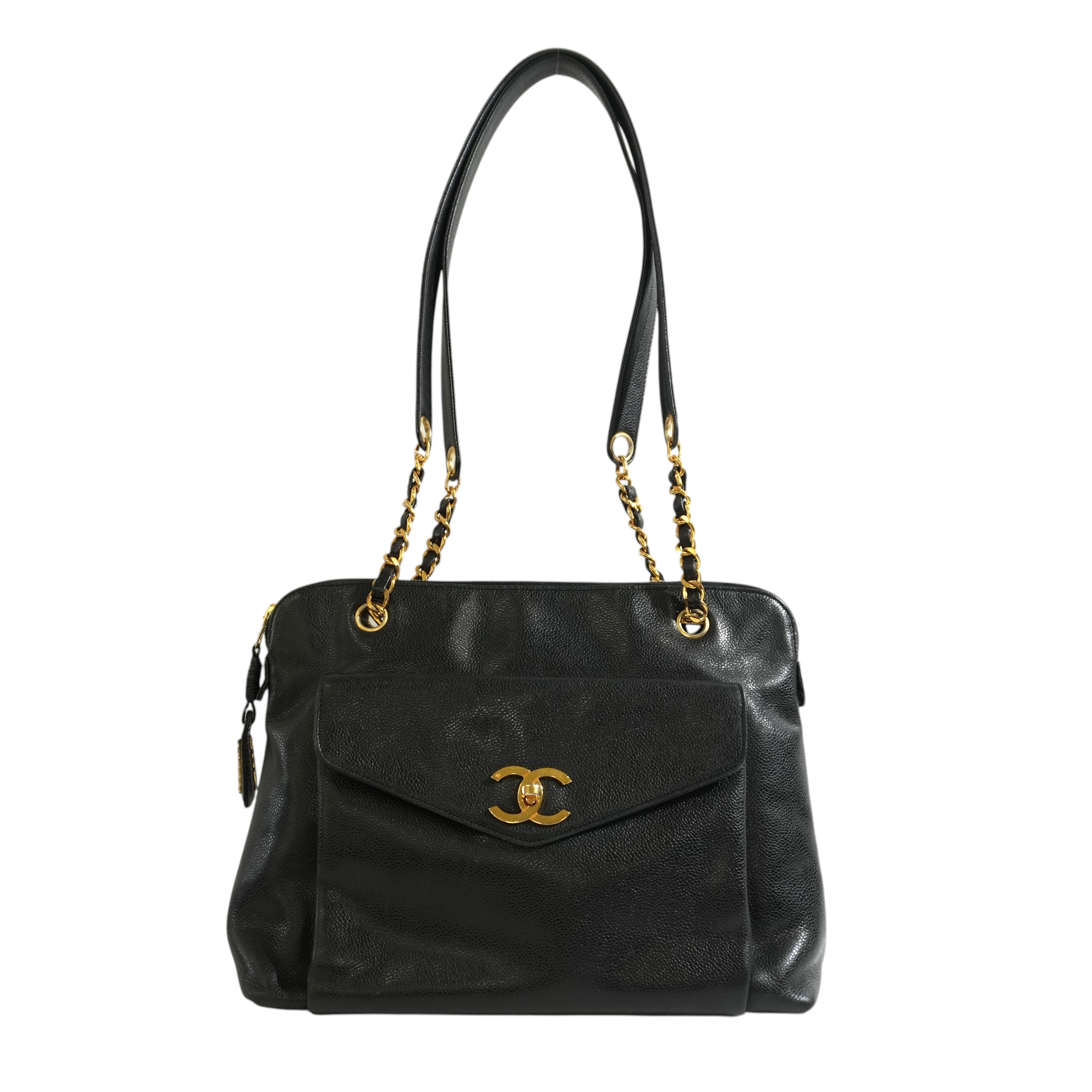 Pre-owned Chanel Caviar Skin Chain Tote Bag Black