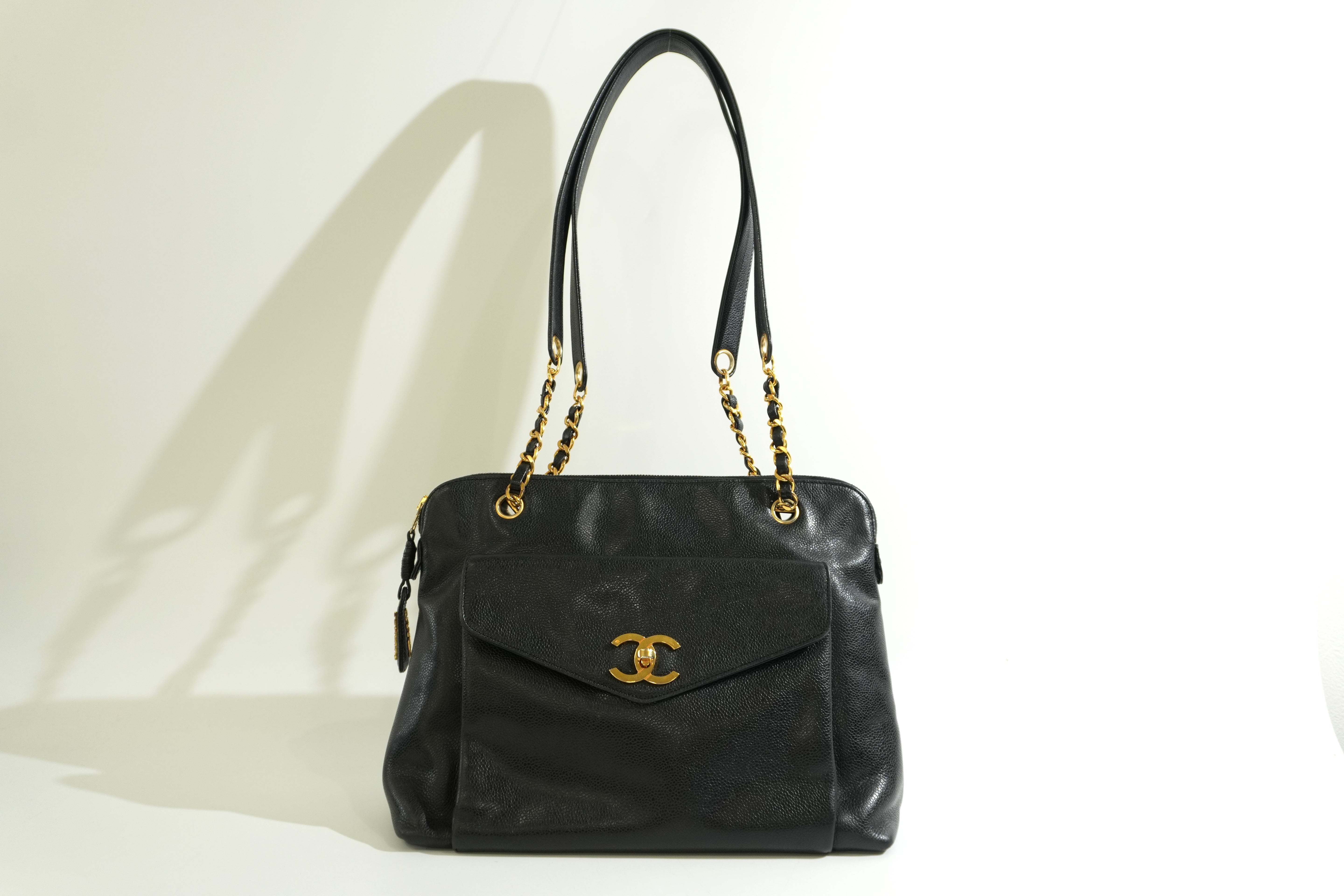 Pre-owned Chanel Caviar Skin Chain Tote Bag Black