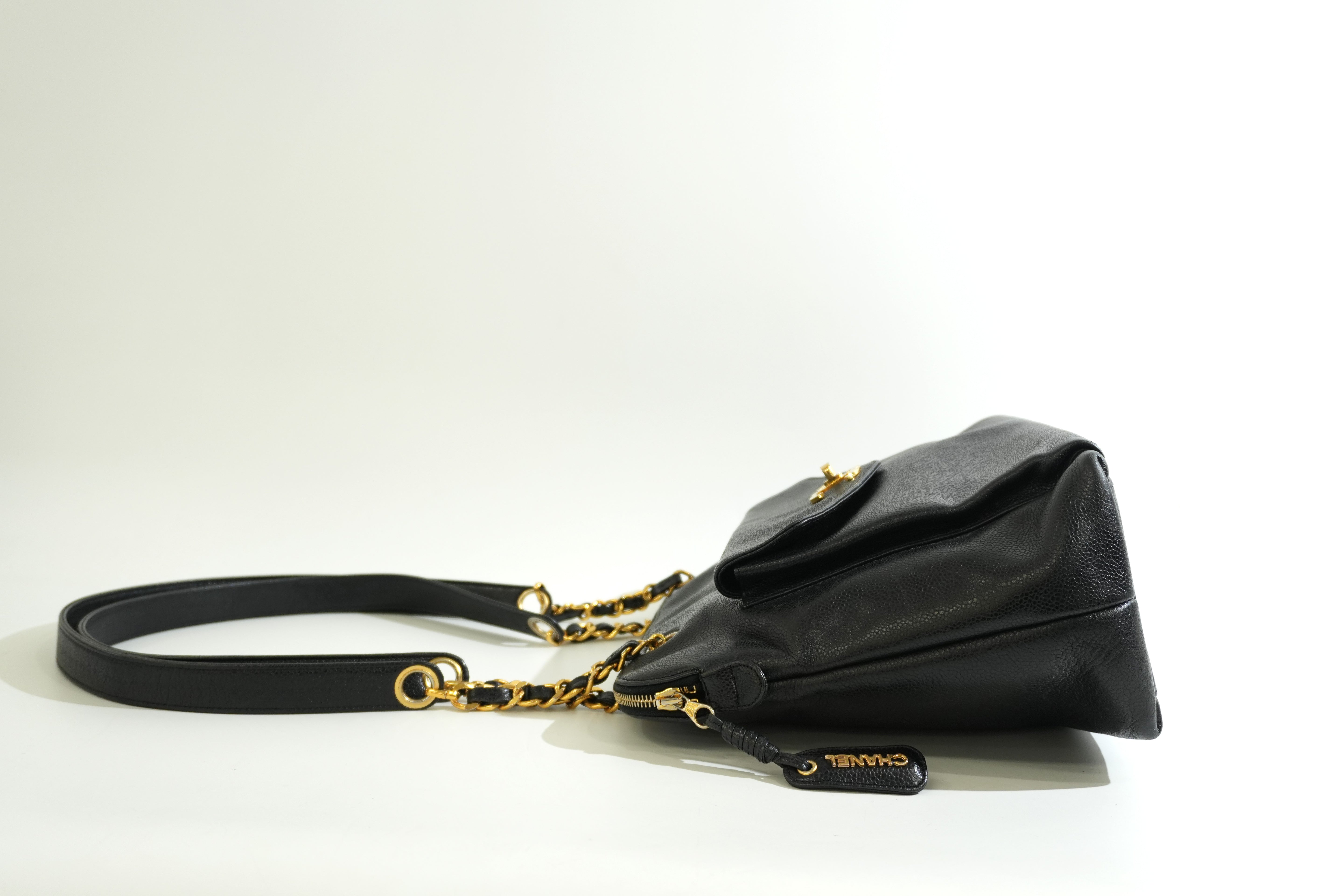 Pre-owned Chanel Caviar Skin Chain Tote Bag Black