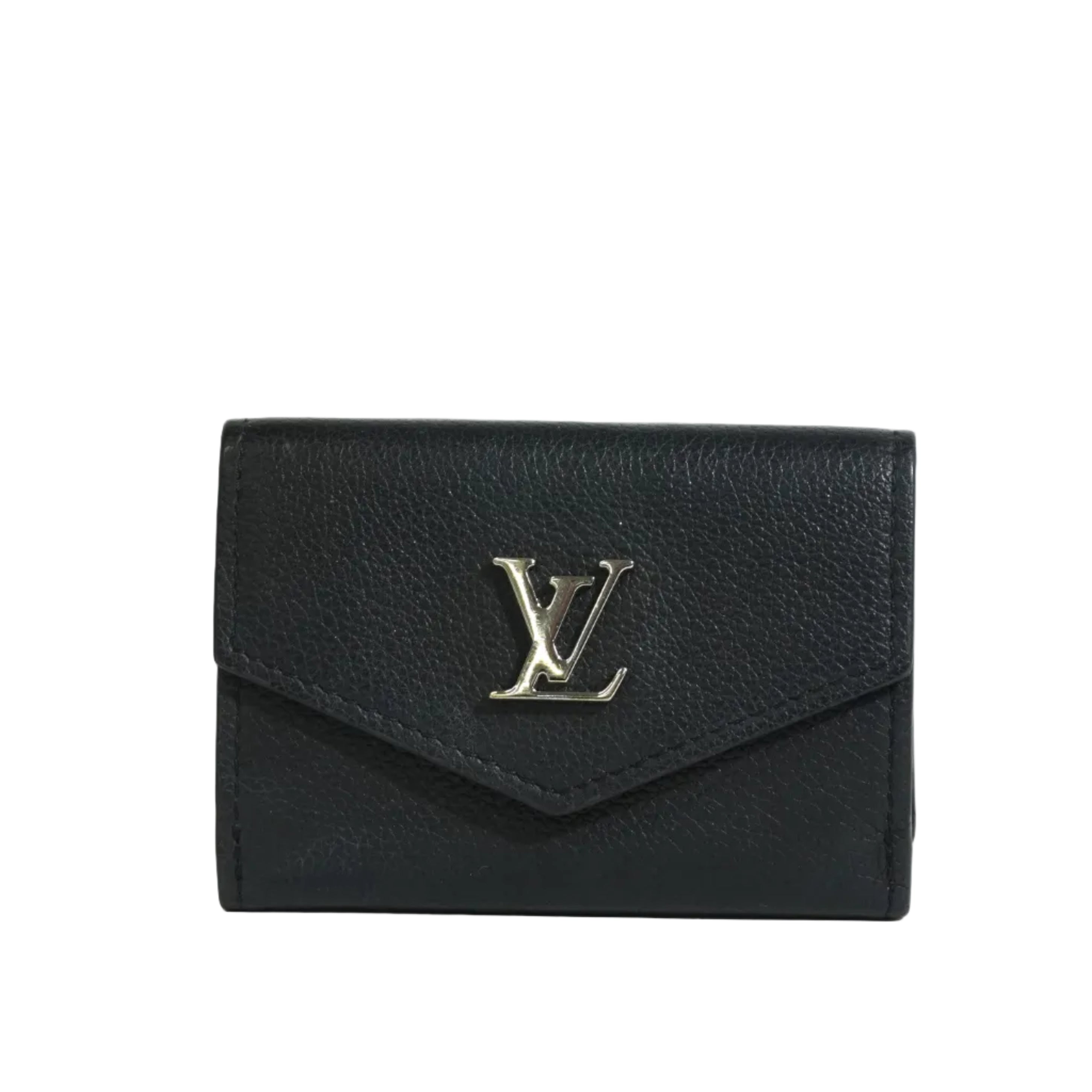 Pre-owned Louis Vuitton Leather Lock Mini Wallet Black