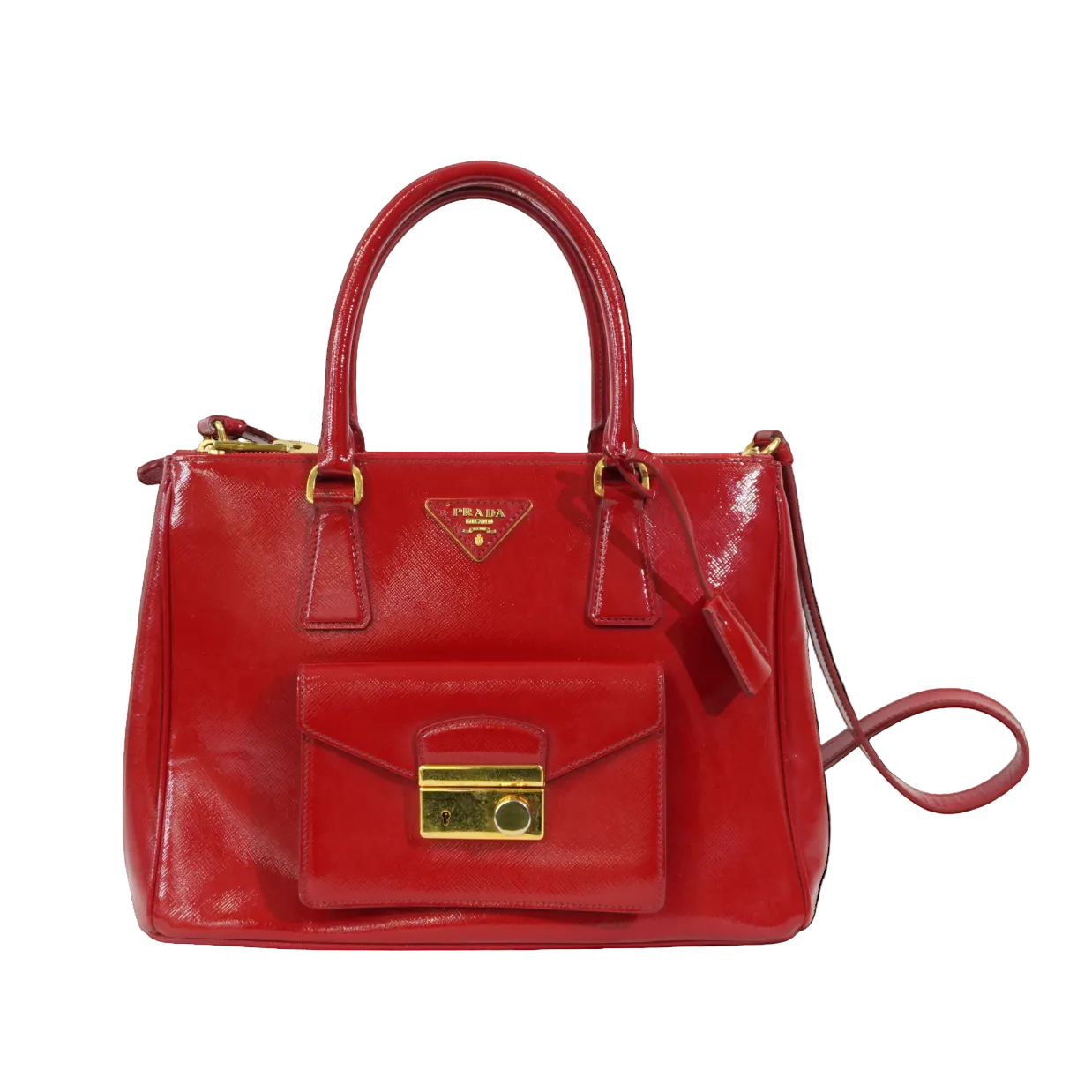 Pre-owned Prada Two Way Saffiano Vernice Galleria Shoulder Bag Red