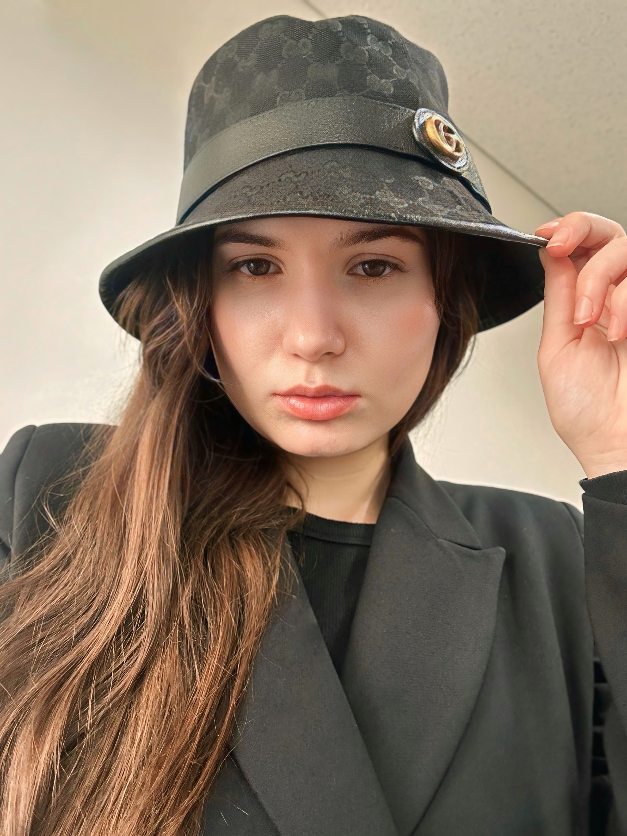 Pre-owned Gucci Guccisima Bucket Hat L Size Black