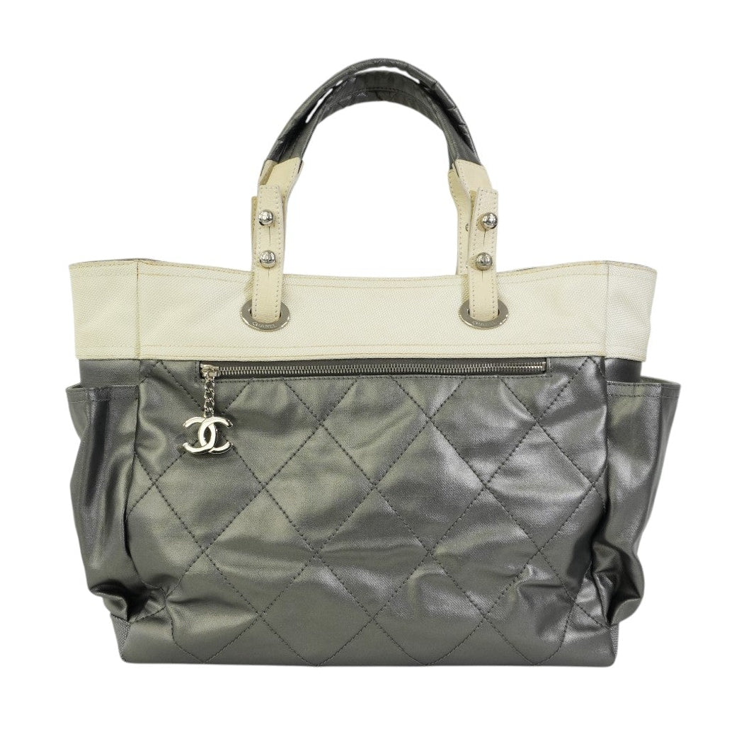 Pre-owned Chanel Paris Biarritz Tote Bag Silver