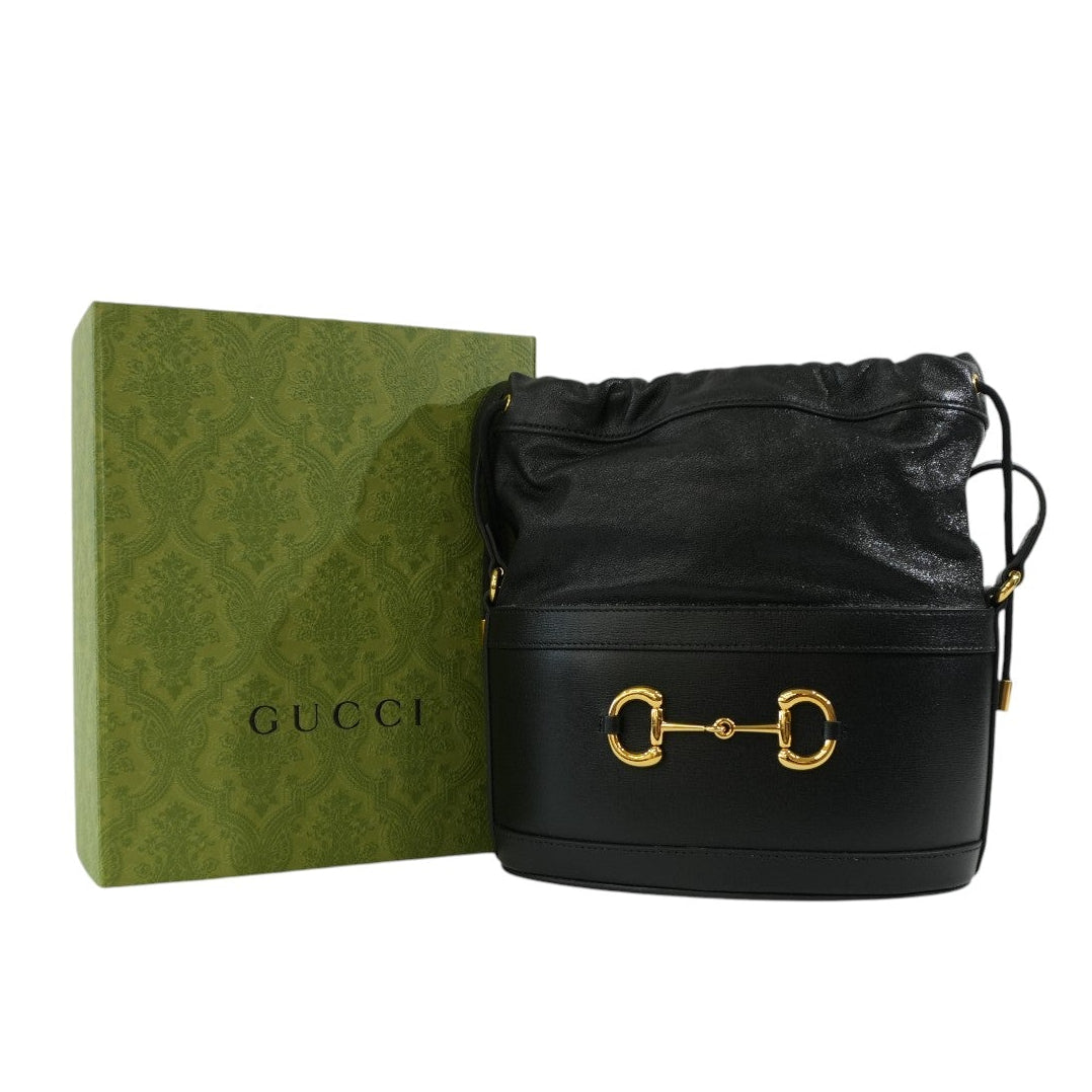 Pre-owned Gucci 1955 Horsebit Bucket Shoulder Bag Black