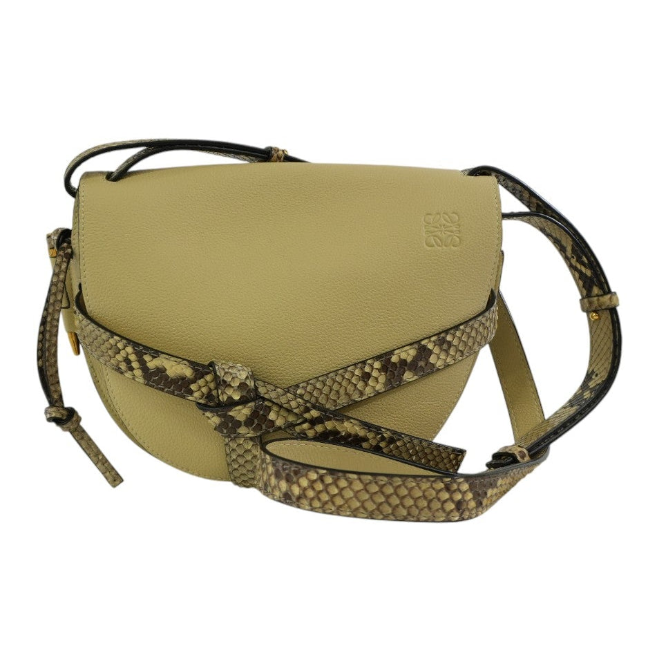 Pre-owned Loewe Gate Snakeskin Print Shoulder Bag Ivory
